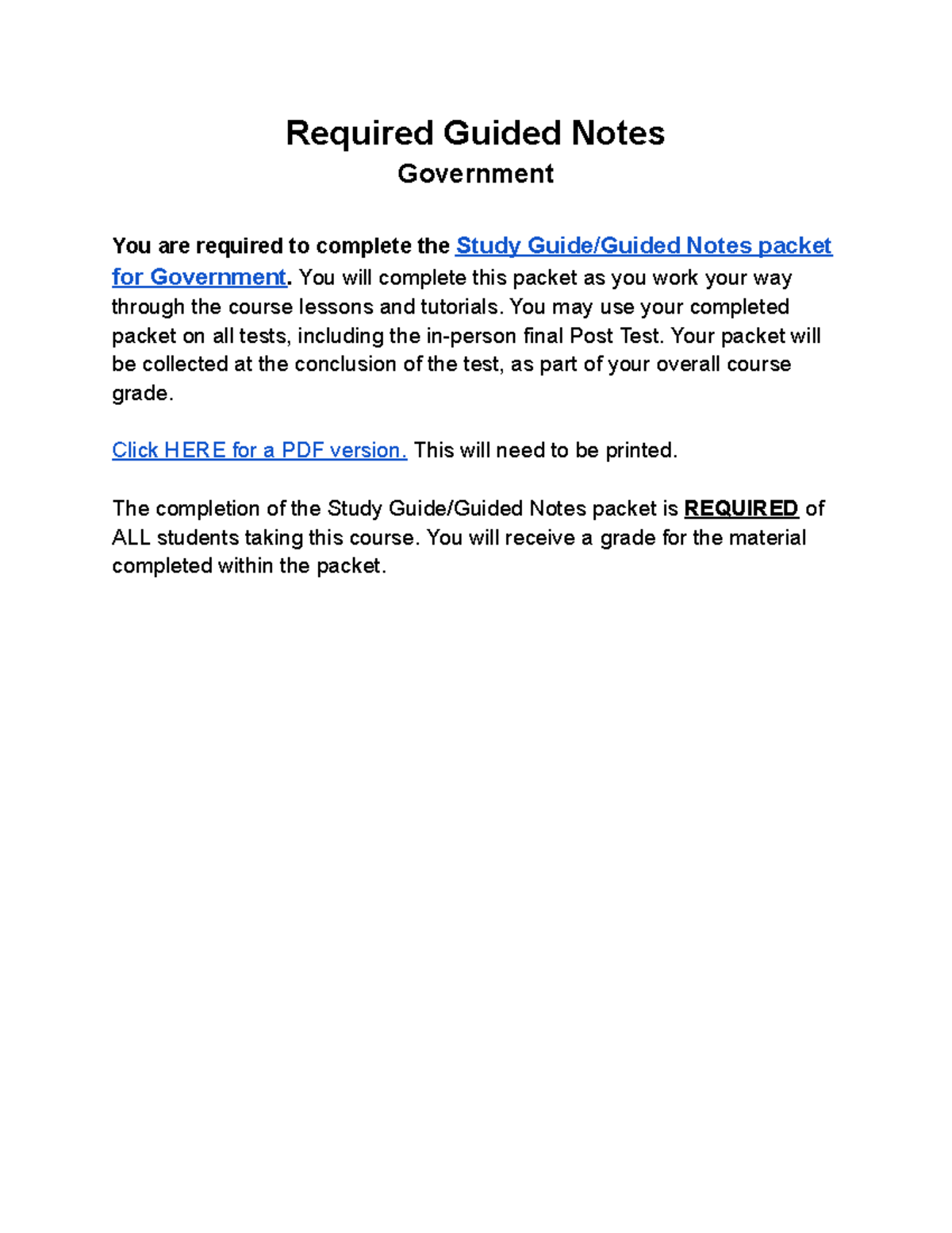 Government Study Notes Packet - Required for Course Completion - Studocu