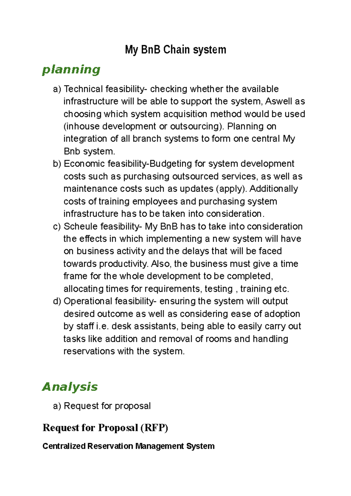 MyBnB Chain System Planning & Analysis: RFP & Diagrams - Studocu