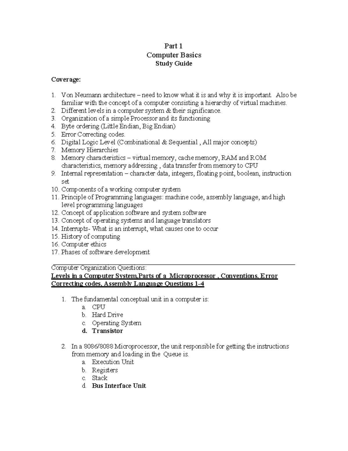 Computer Basics Study Guide: Key Concepts and Questions - Studocu