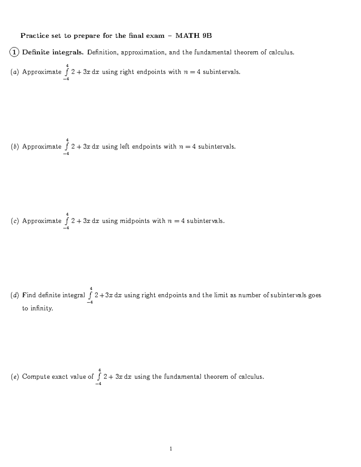 MATH 9B Practice Set for Final Exam Preparation - Studocu