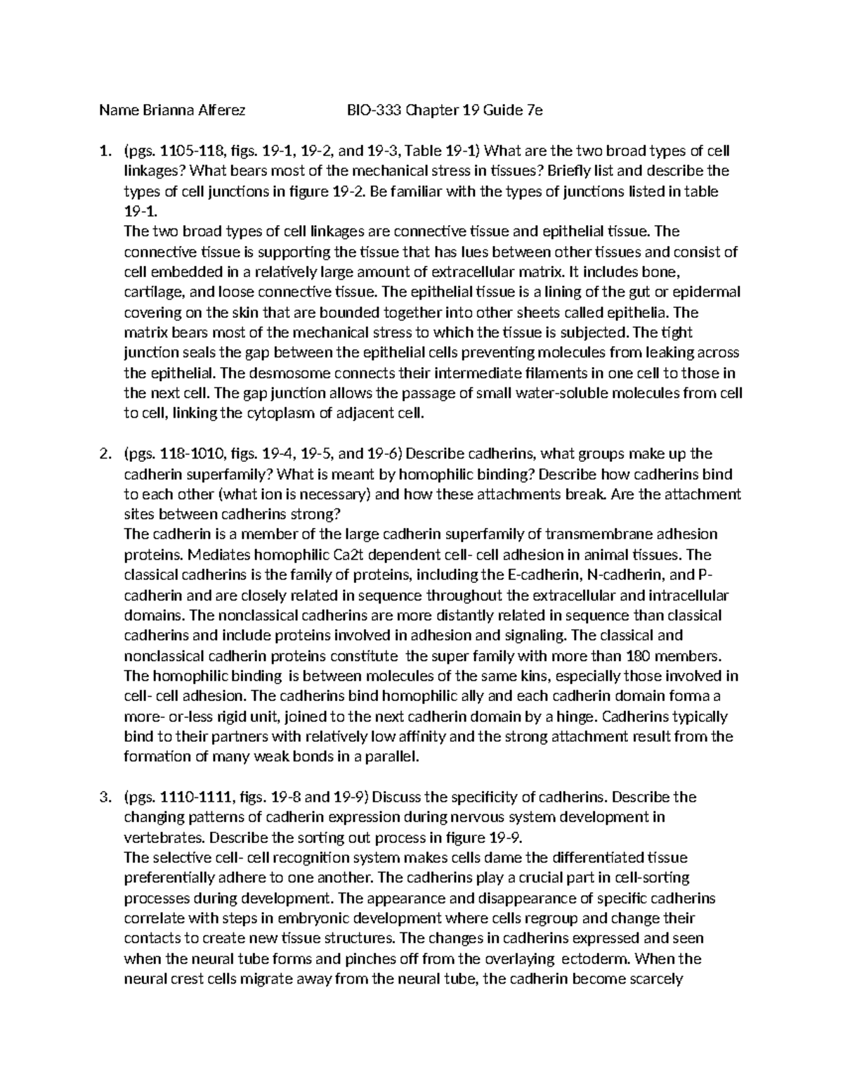 BIO-333 CH19 Cell Junctions, Adhesion, and Extracellular Matrix Guide ...
