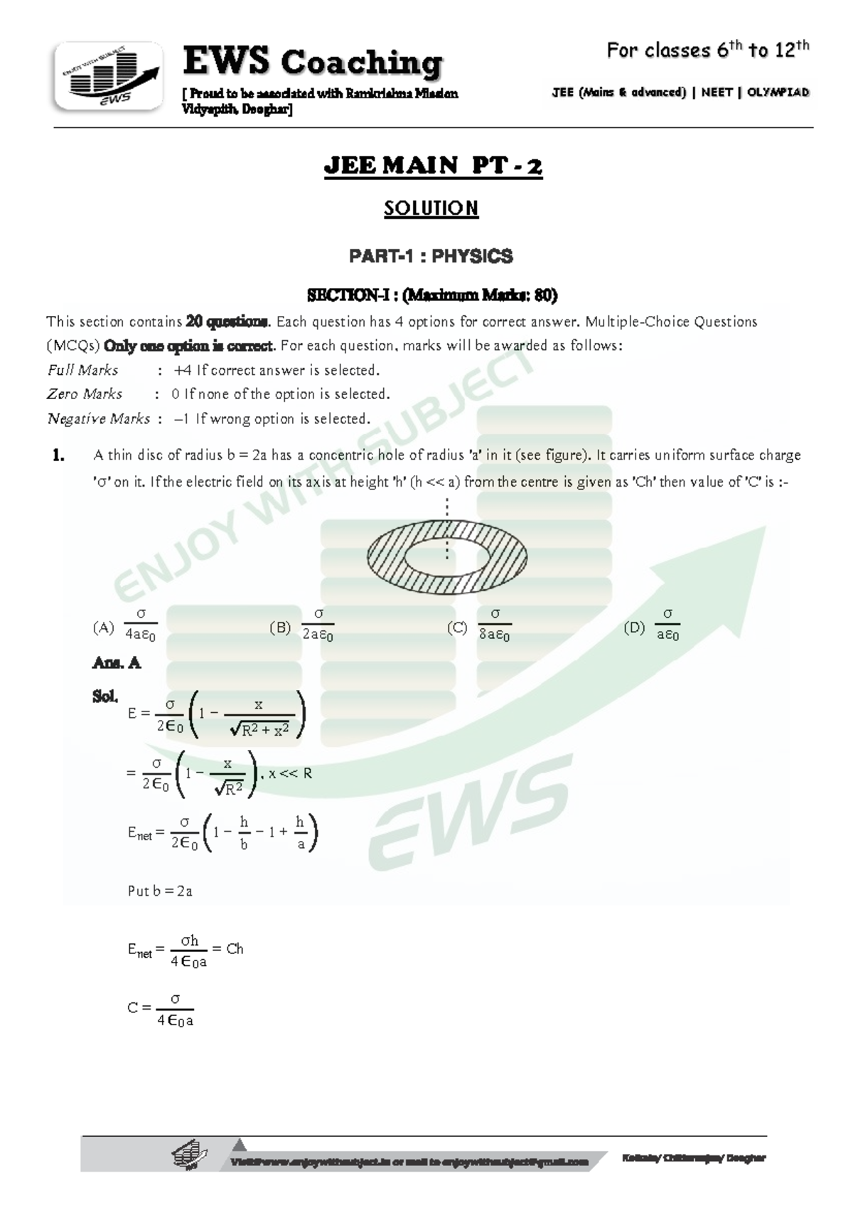12th JEE MAIN PT - 02 (SOL) Physics Solutions and Explanations - Studocu
