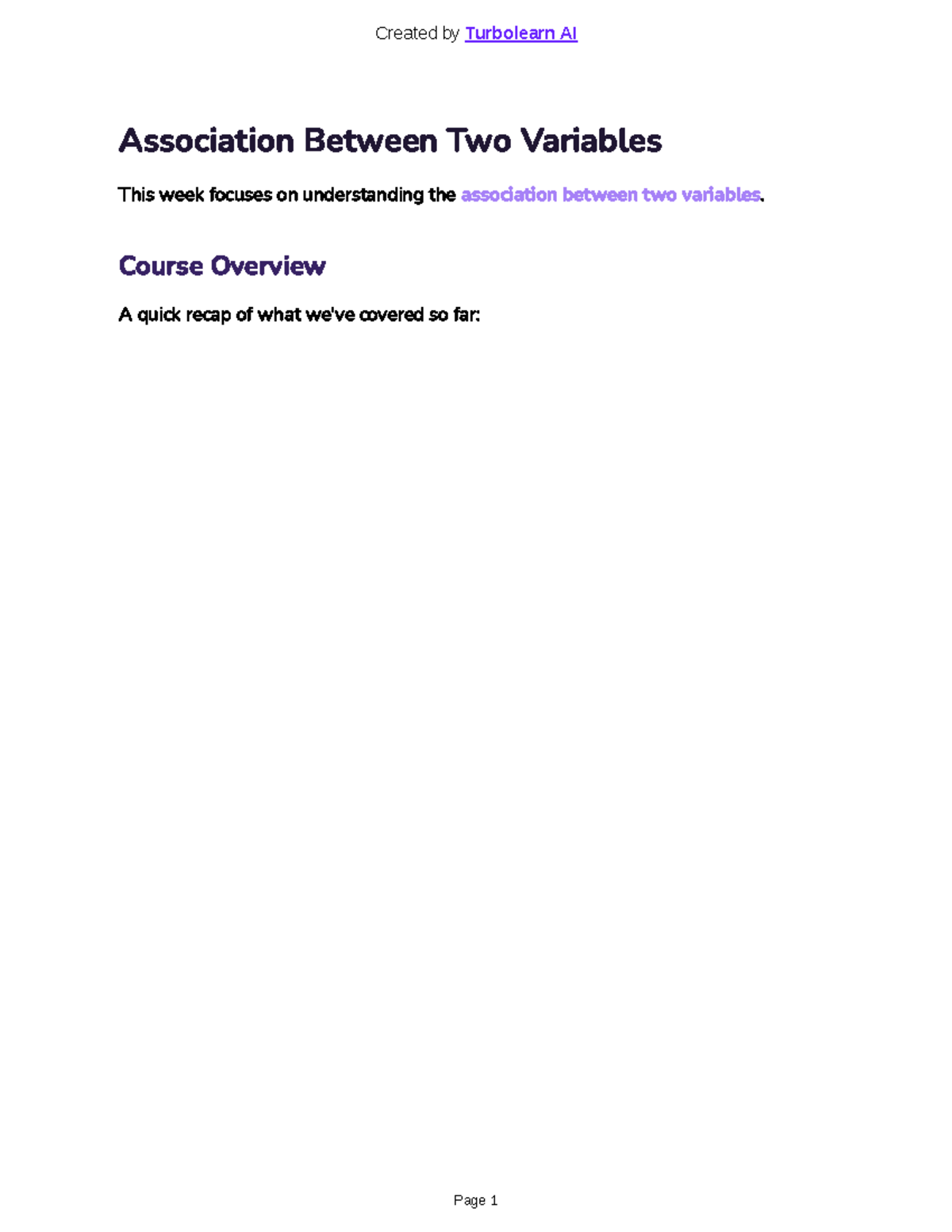 Lecture 4.1: Association Between Two Variables - Course Review - Studocu