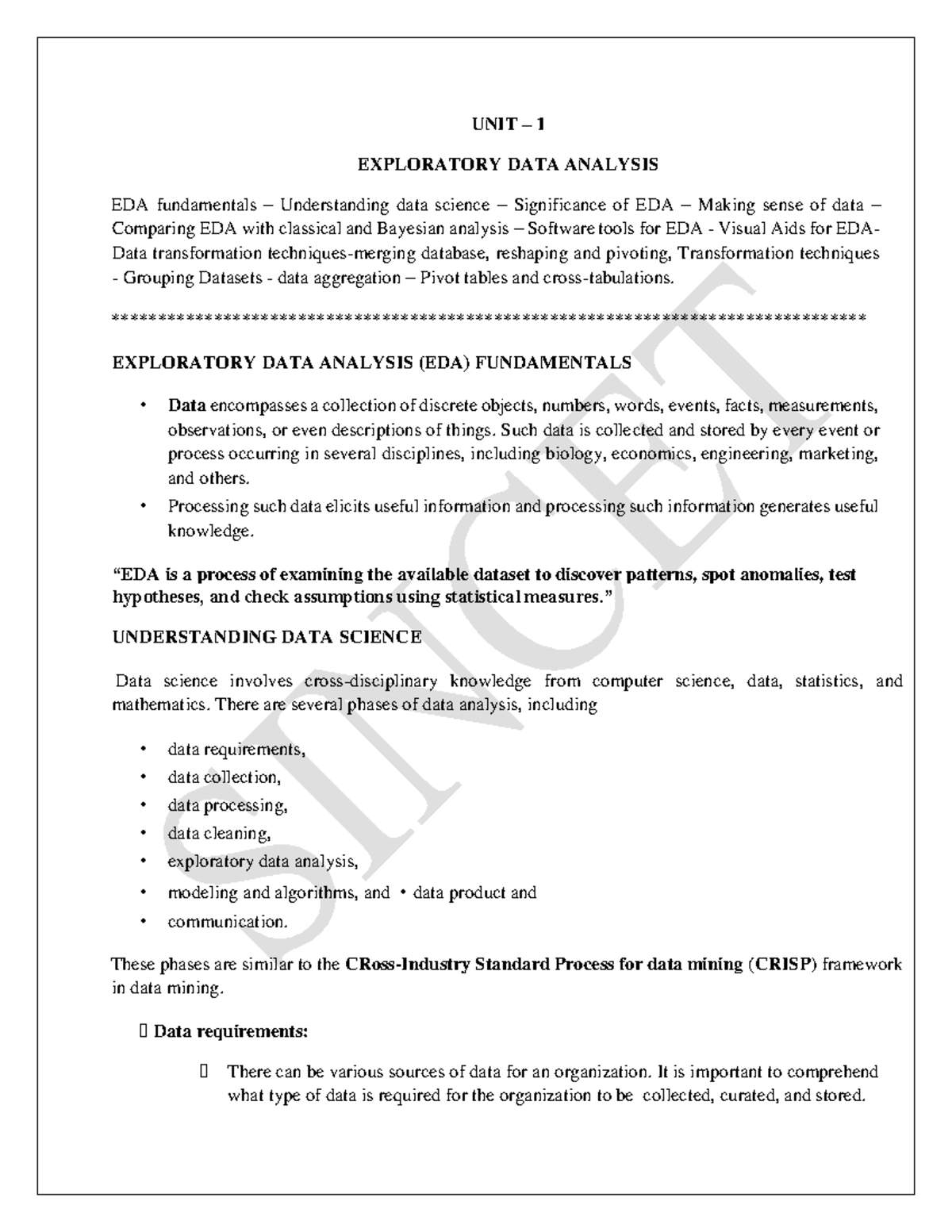 Unit 1 - EXPLOTARY DATA ANALLYSIS - UNIT – 1 EXPLORATORY DATA ANALYSIS ...