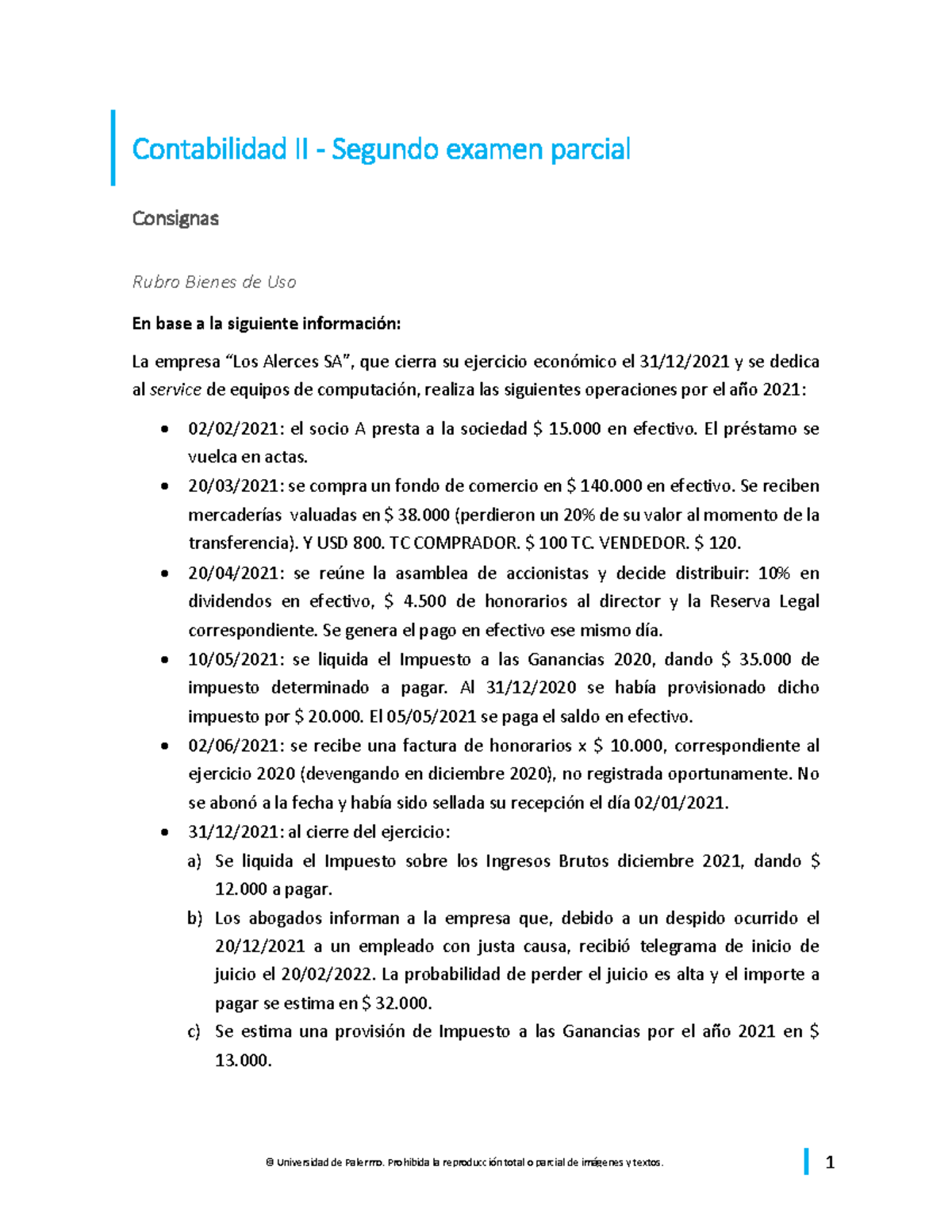 Contabilidad II - Segundo Examen Parcial Análisis y Asientos 2021 - Studocu