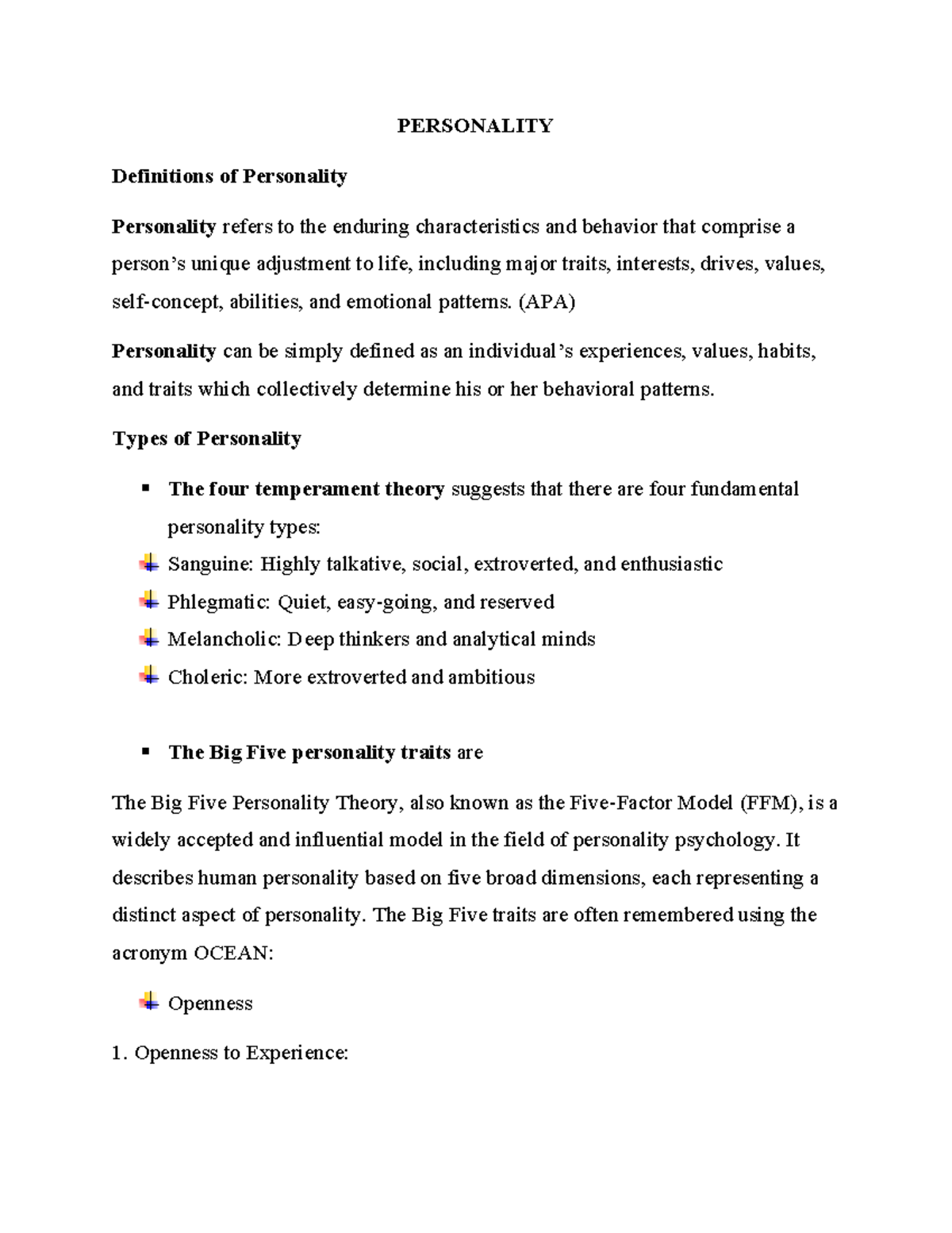 TDP 101 Personality & Its Determinants - Comprehensive Notes 2023 - Studocu