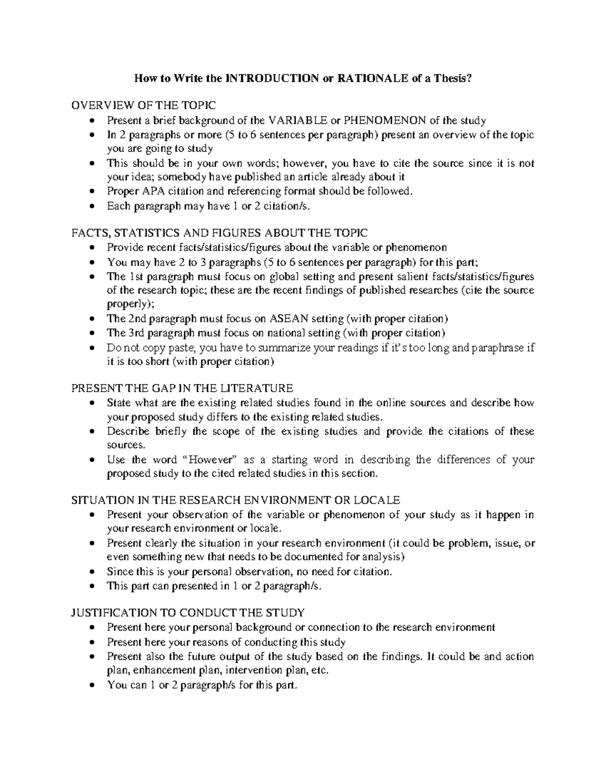 Thesis Writing Guide: Crafting the Introduction and Rationale - Studocu