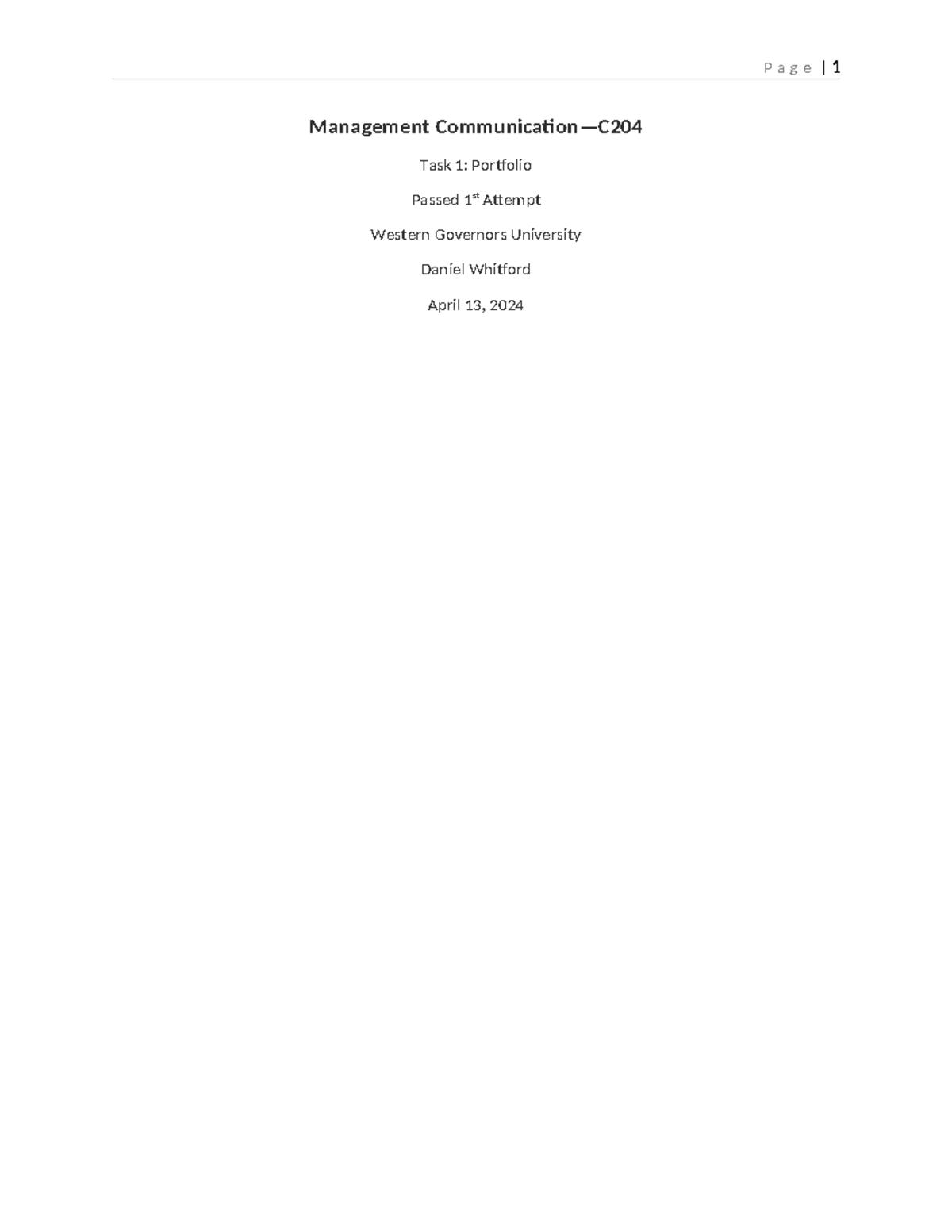 C204 Management Communication Task 1 Portfolio Overview - Studocu