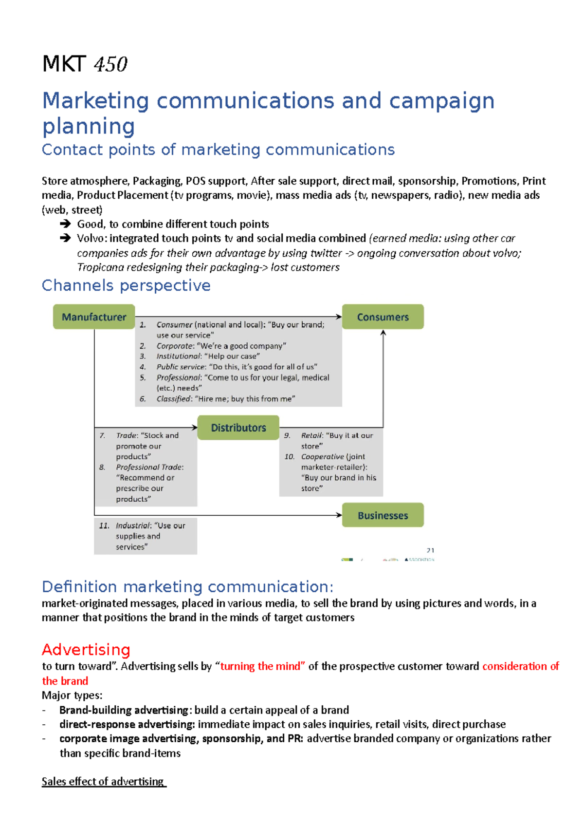 MKT 450 Marketing Communications and Campaign Strategies Overview - Studocu