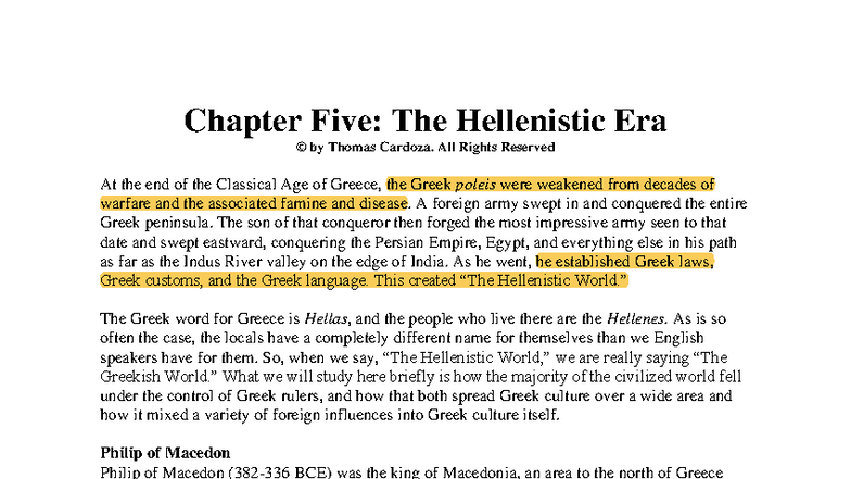 Chapter 5: The Hellenistic Era - Key Insights and Analysis - Studocu