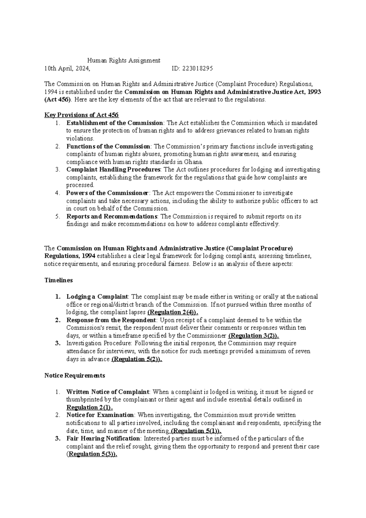 Human Rights Assignment: Analysis of Act 456 Regulations - Studocu