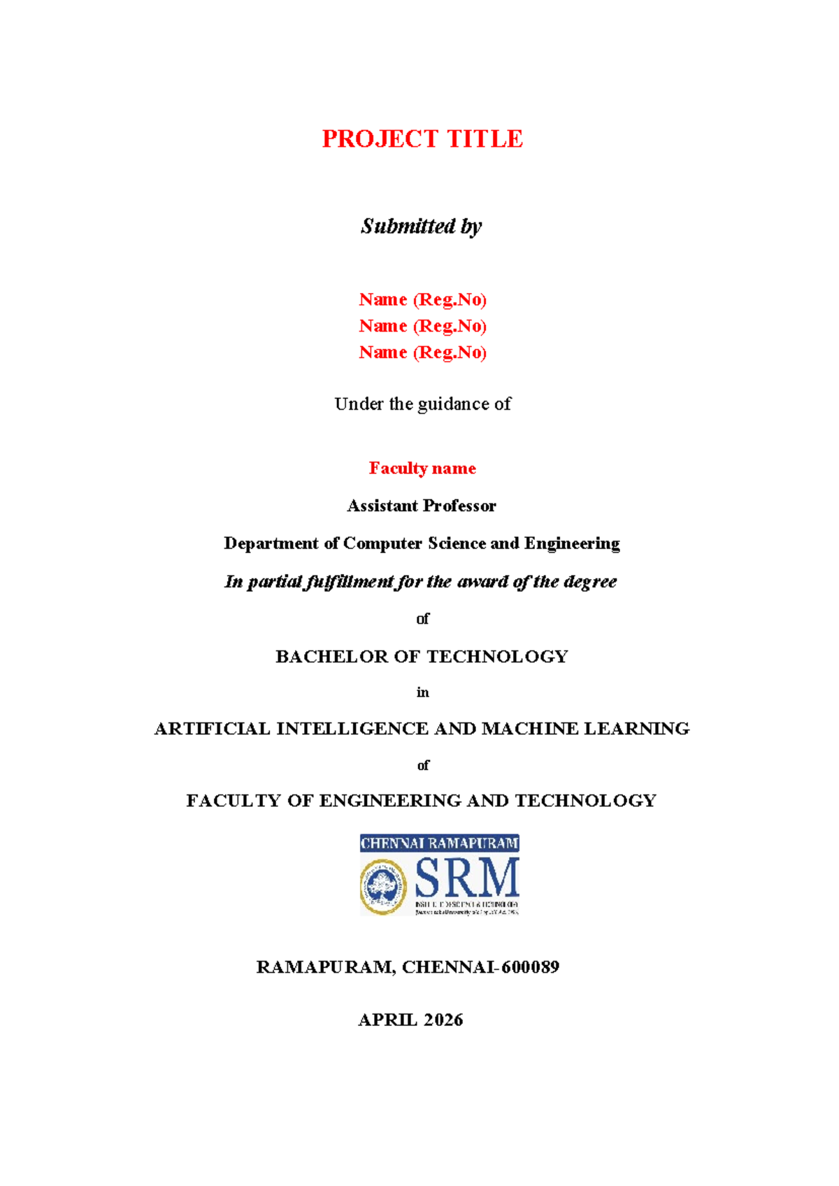 AI Project Report Format for 21CSC206T - II Year AIML - Studocu