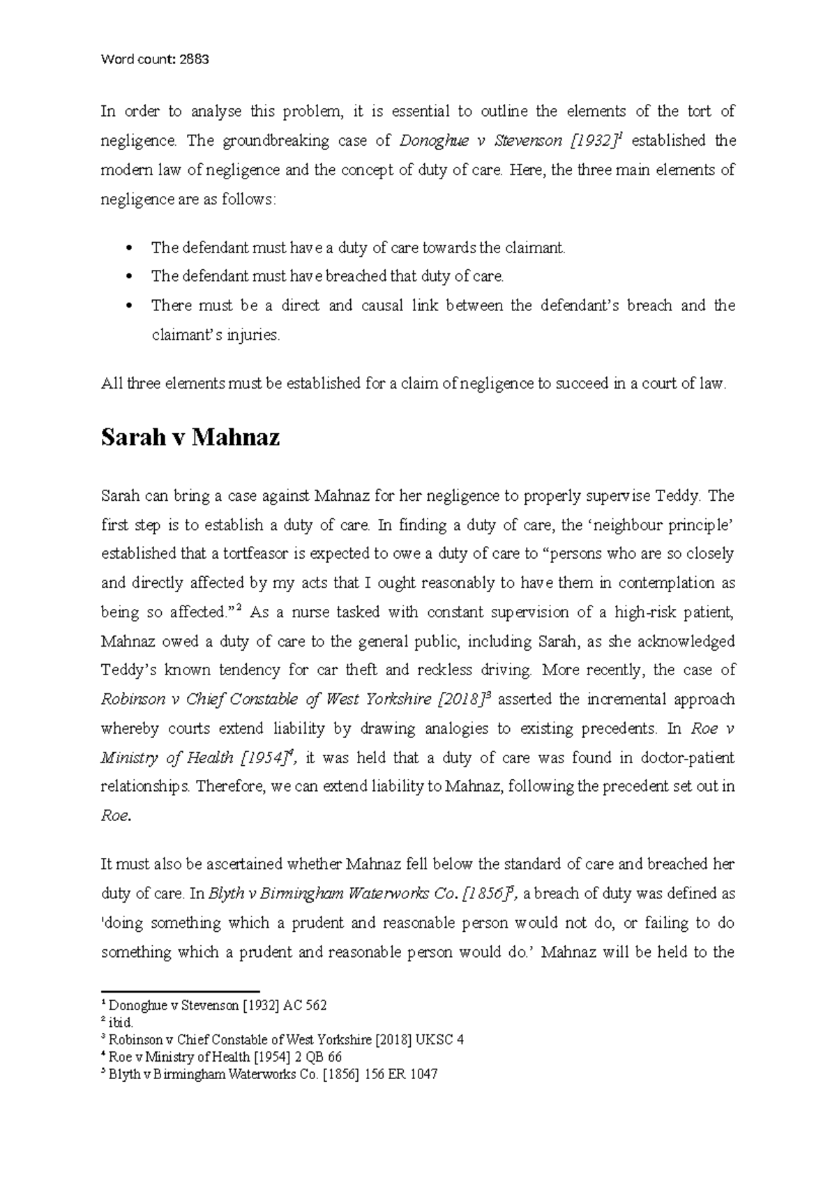 Tort Law AS1: Analyzing Negligence and Duty of Care in Key Cases - Studocu