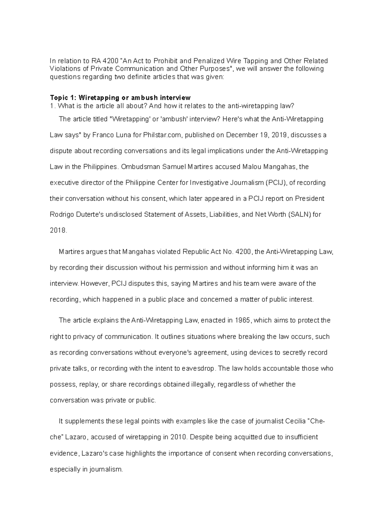 RA 4200: Understanding Anti-Wiretapping Law and Its Implications - Studocu