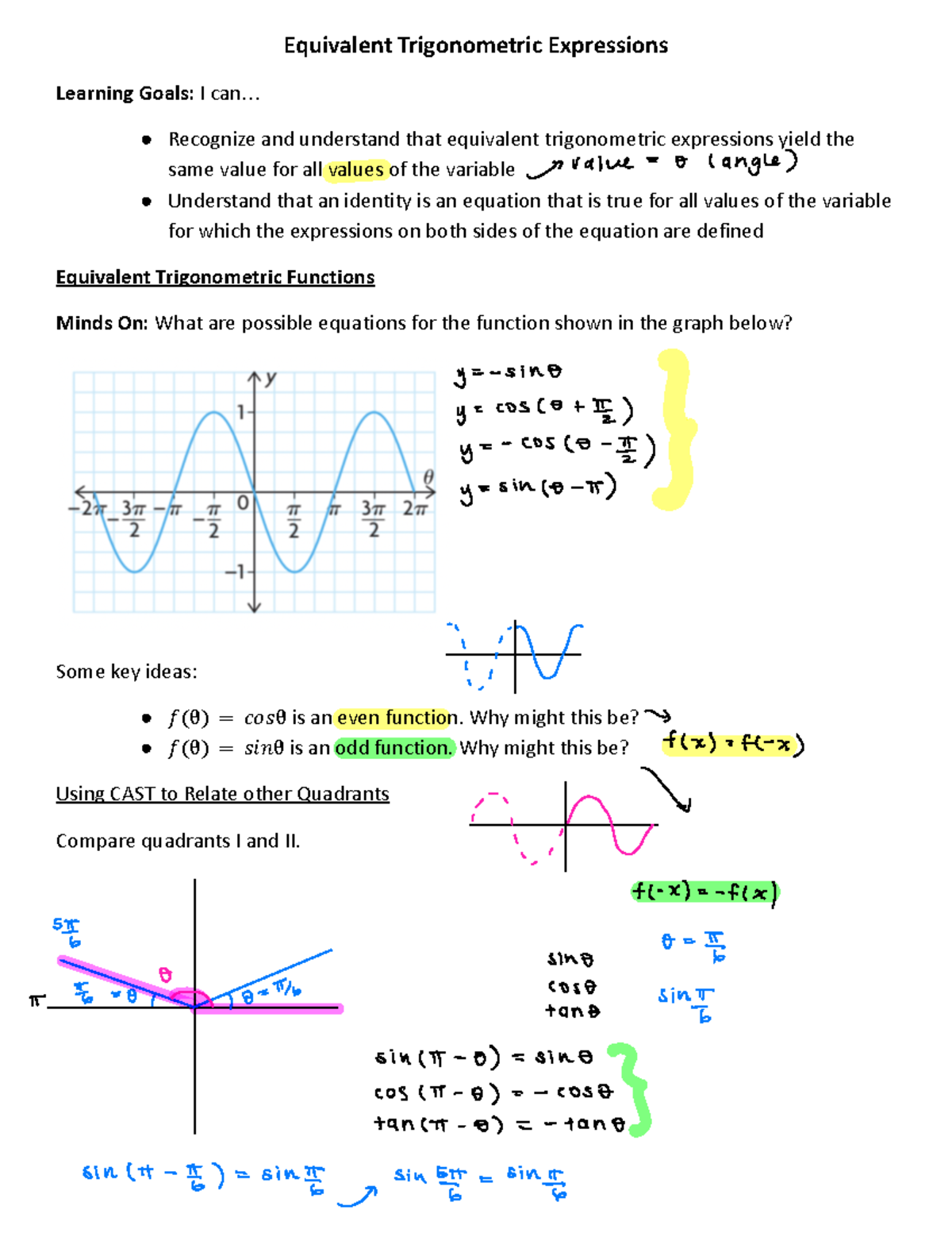 Equivalent Trigonometric Expressions Overview for Math 101 - Studocu
