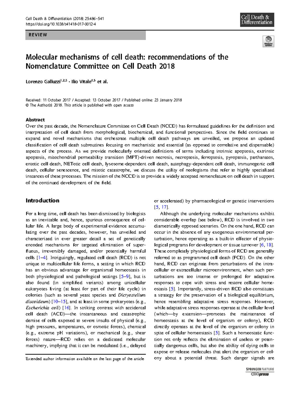 Molecular Mechanisms of Cell Death: Nomenclature Committee ...