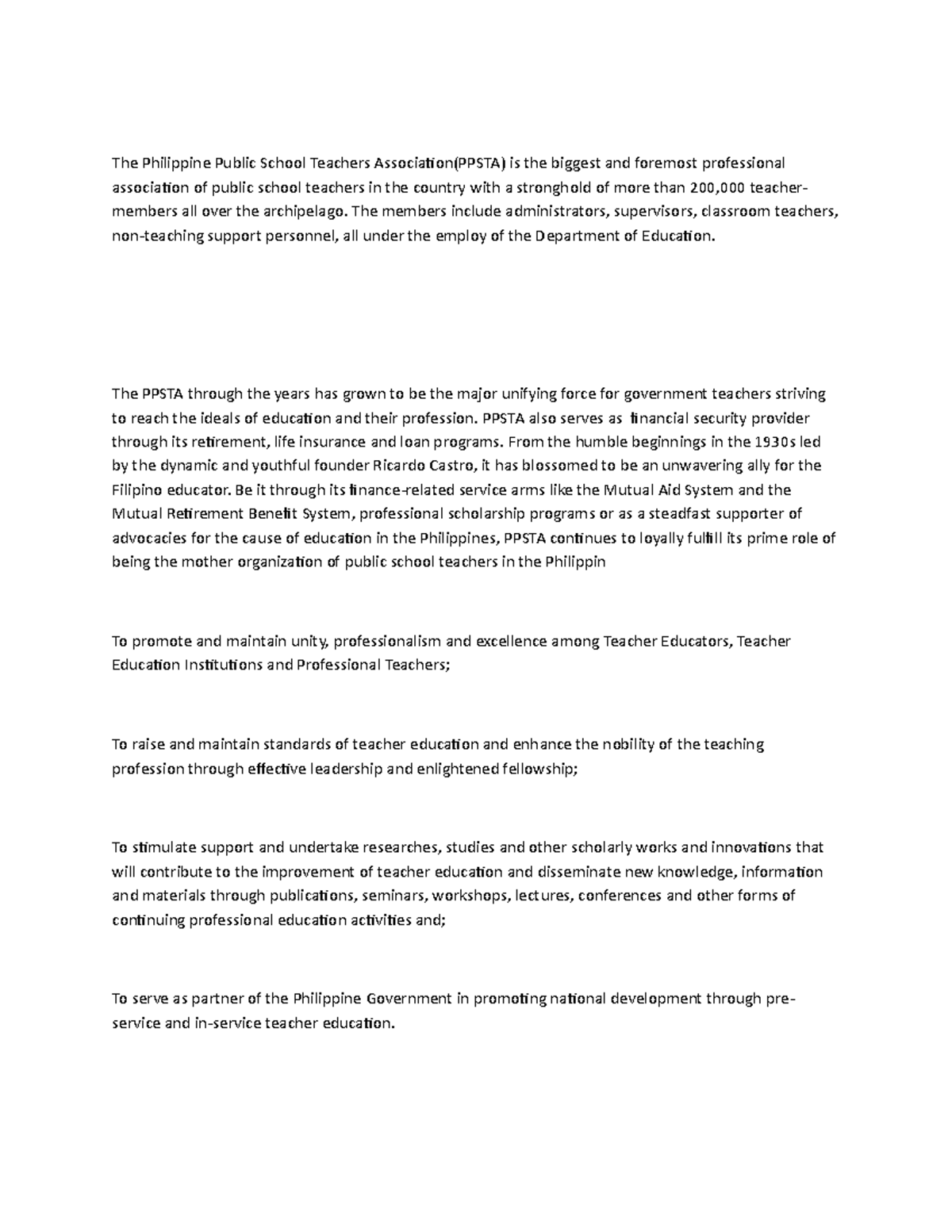 PPSTA Role in Advancing Teacher Education in the Philippines - Studocu