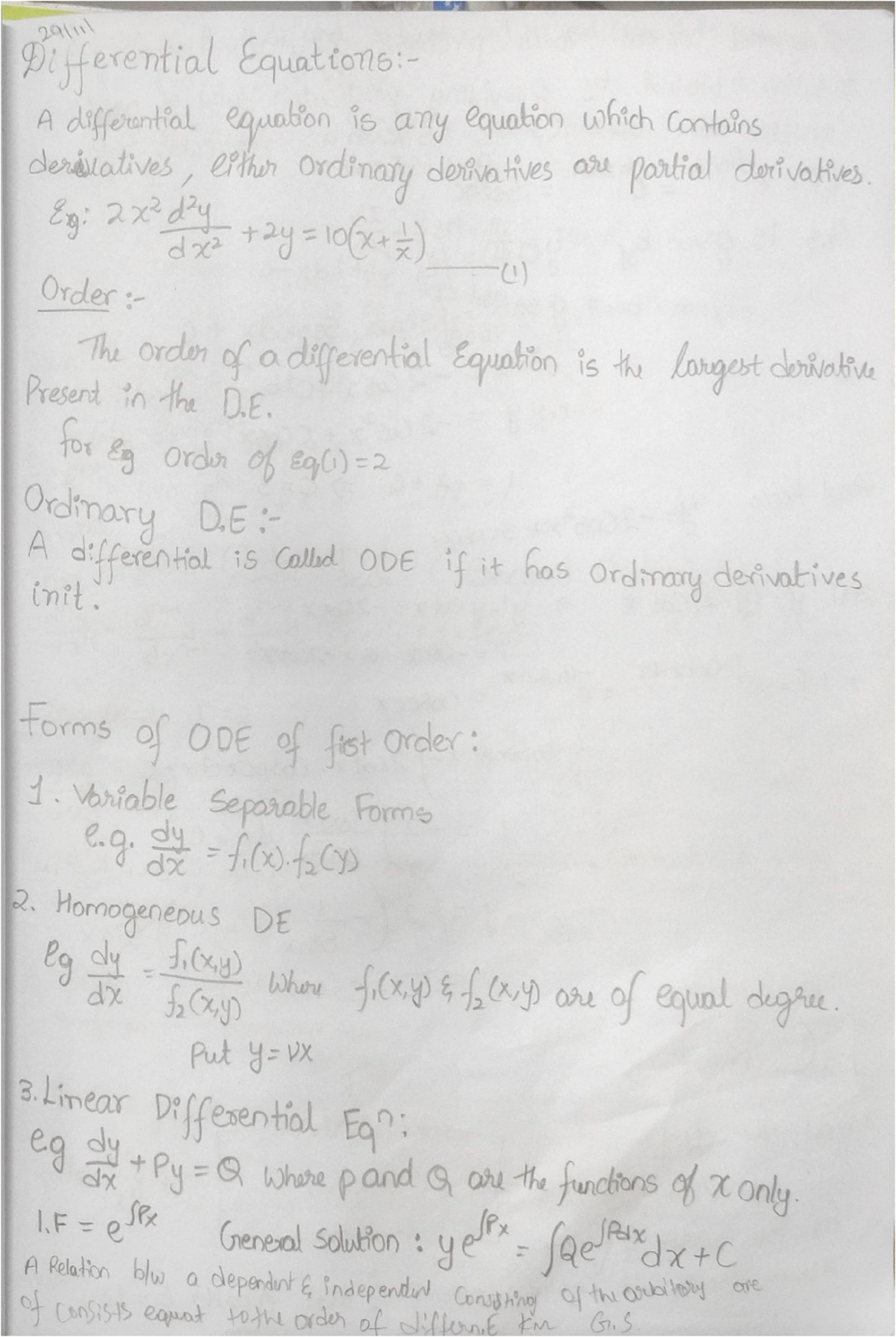 ODE - Comprehensive Notes on Ordinary Differential Equations - Studocu