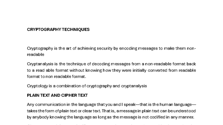 CRYPTOGRAPHY TECHNIQUES: Unit-1 Notes on Encoding and Decoding - Studocu