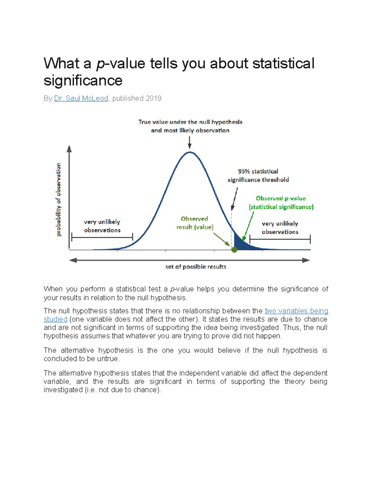 P - Value Interpretation: Understanding Statistical Significance - Studocu