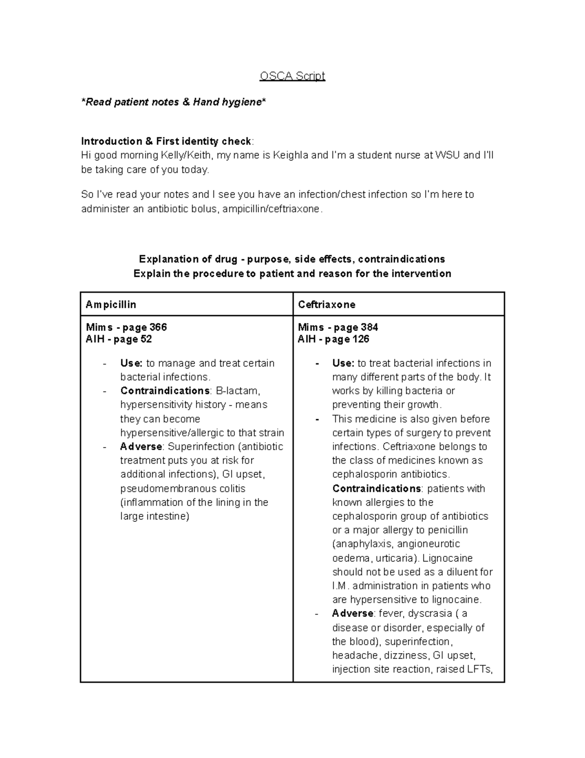OSCA Script: Antibiotic Bolus Patient Notes for WSU Nursing Students ...
