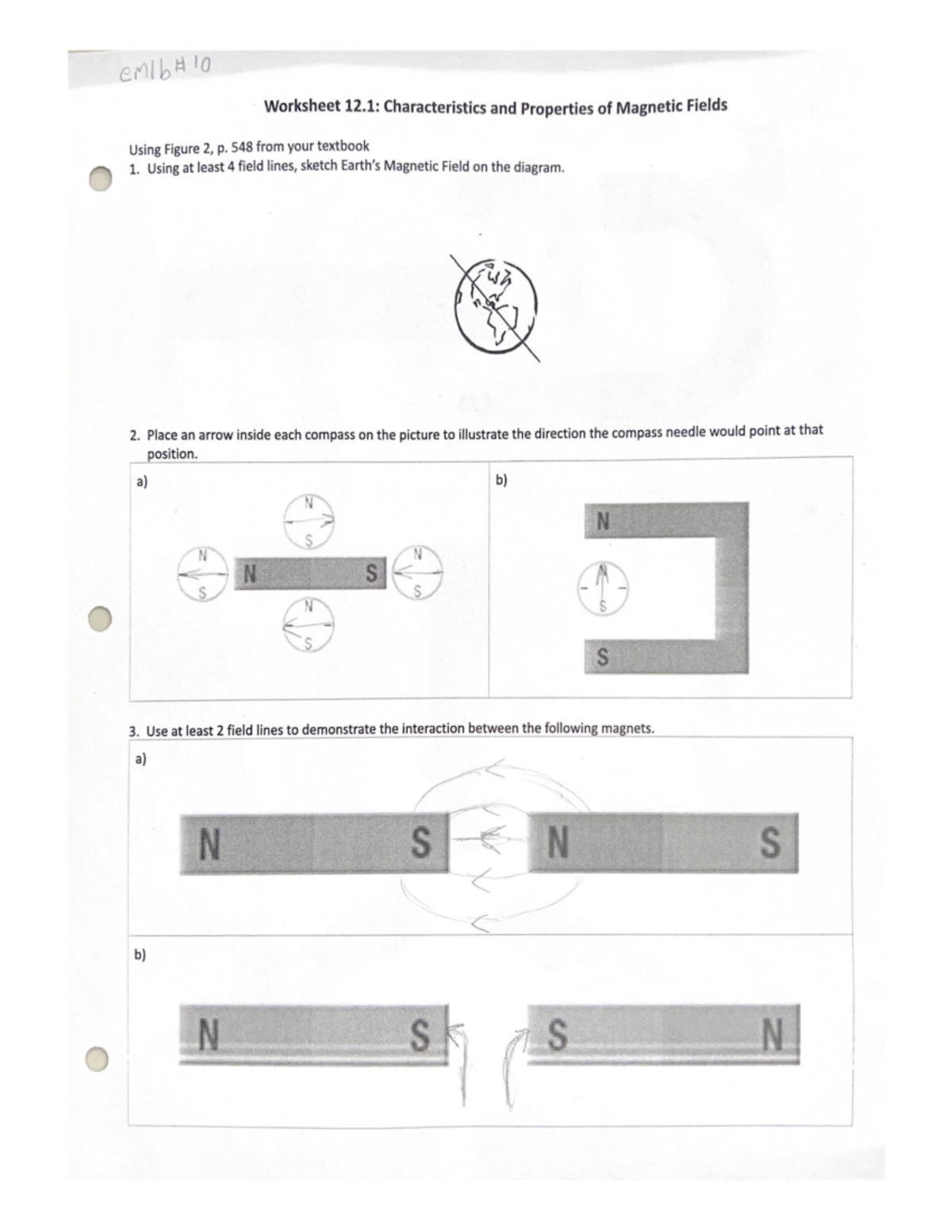 Worksheet 12.1 Characteristics and Properties of Magnetic Fields - 548 ...