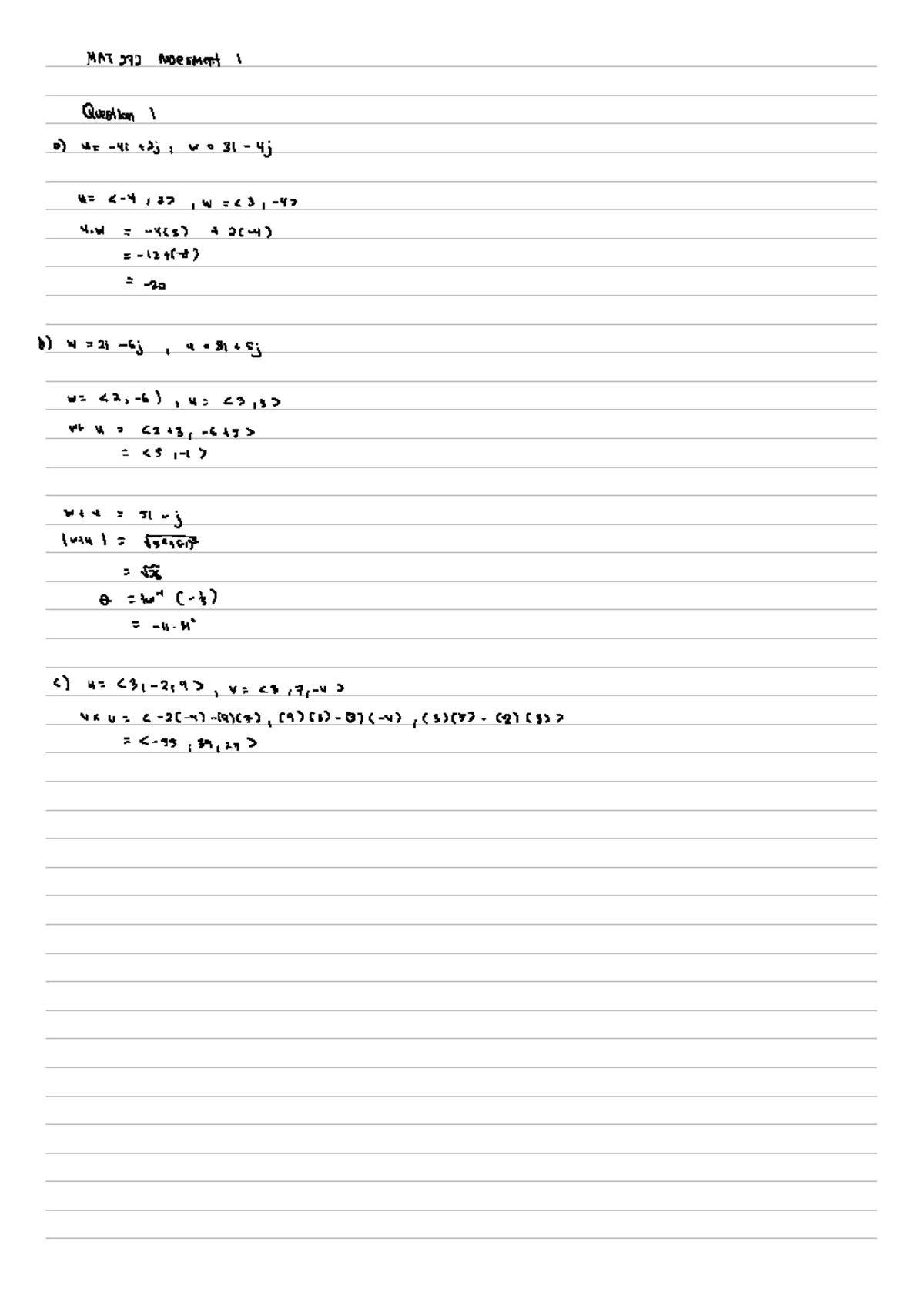 MAT 272 Assessment I - Questions and Solutions - Studocu