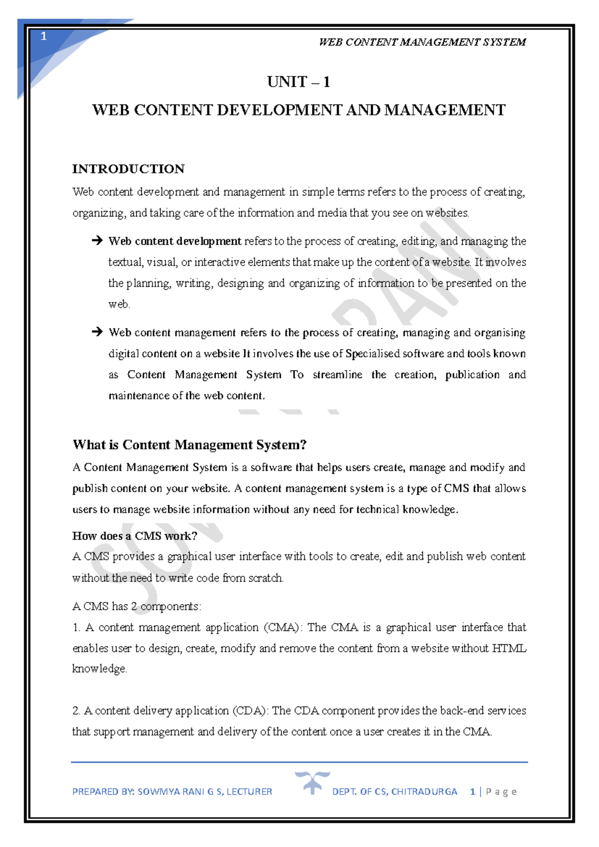 UNIT 1 WCMS - Web Content Development and Management Notes - Studocu