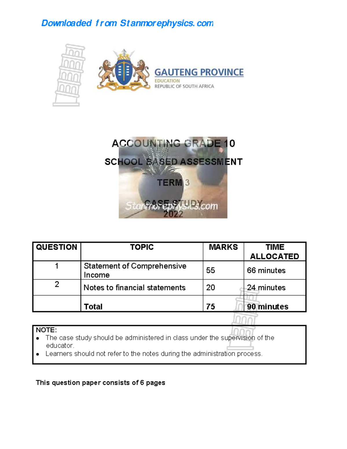 GP Accounting Grade 10 Case Study 2022 Term 3 QP & Memo - Studocu