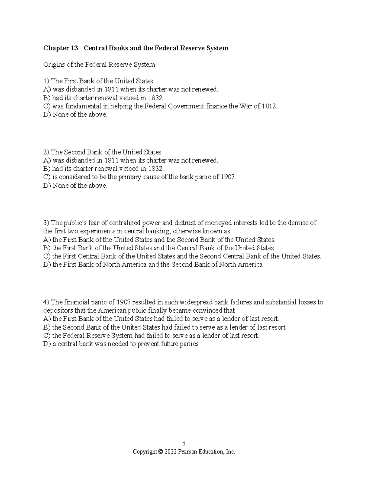 Question to review chapter 2 MBFM2 - Chapter 13 Central Banks and the ...