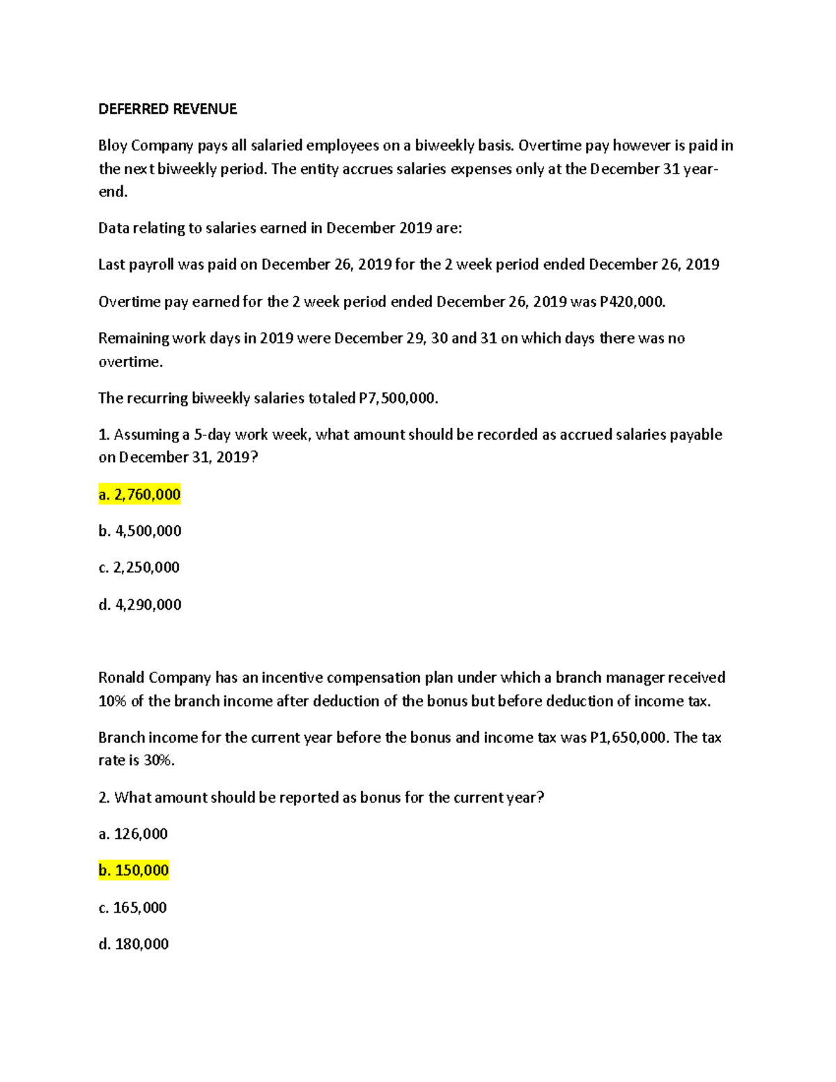 Case Study: Deferred Revenue Analysis - Bloy, Cairo & Ronald Co. - Studocu