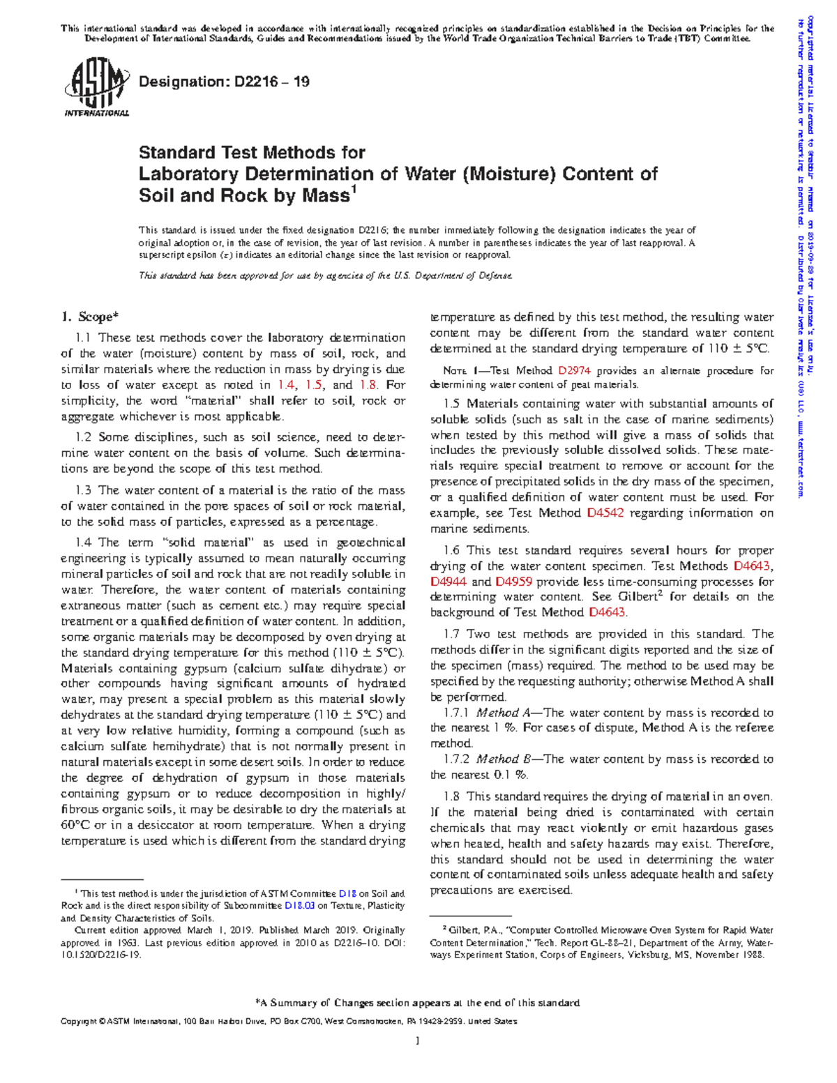 ASTM D2216-19 Standard Test Methods for Soil Moisture Content ...