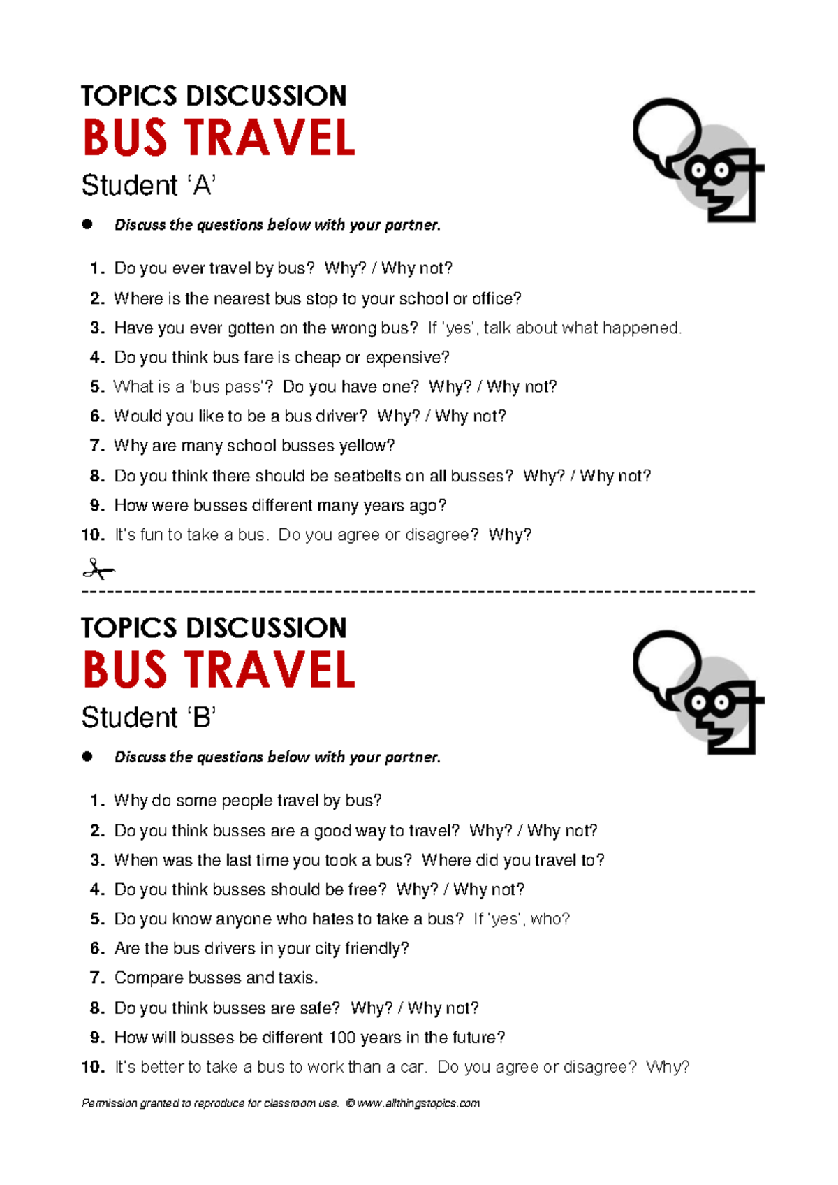 BUS TRAVEL DISCUSSION TOPICS - STUDENT CONVERSATION GUIDE - Studocu