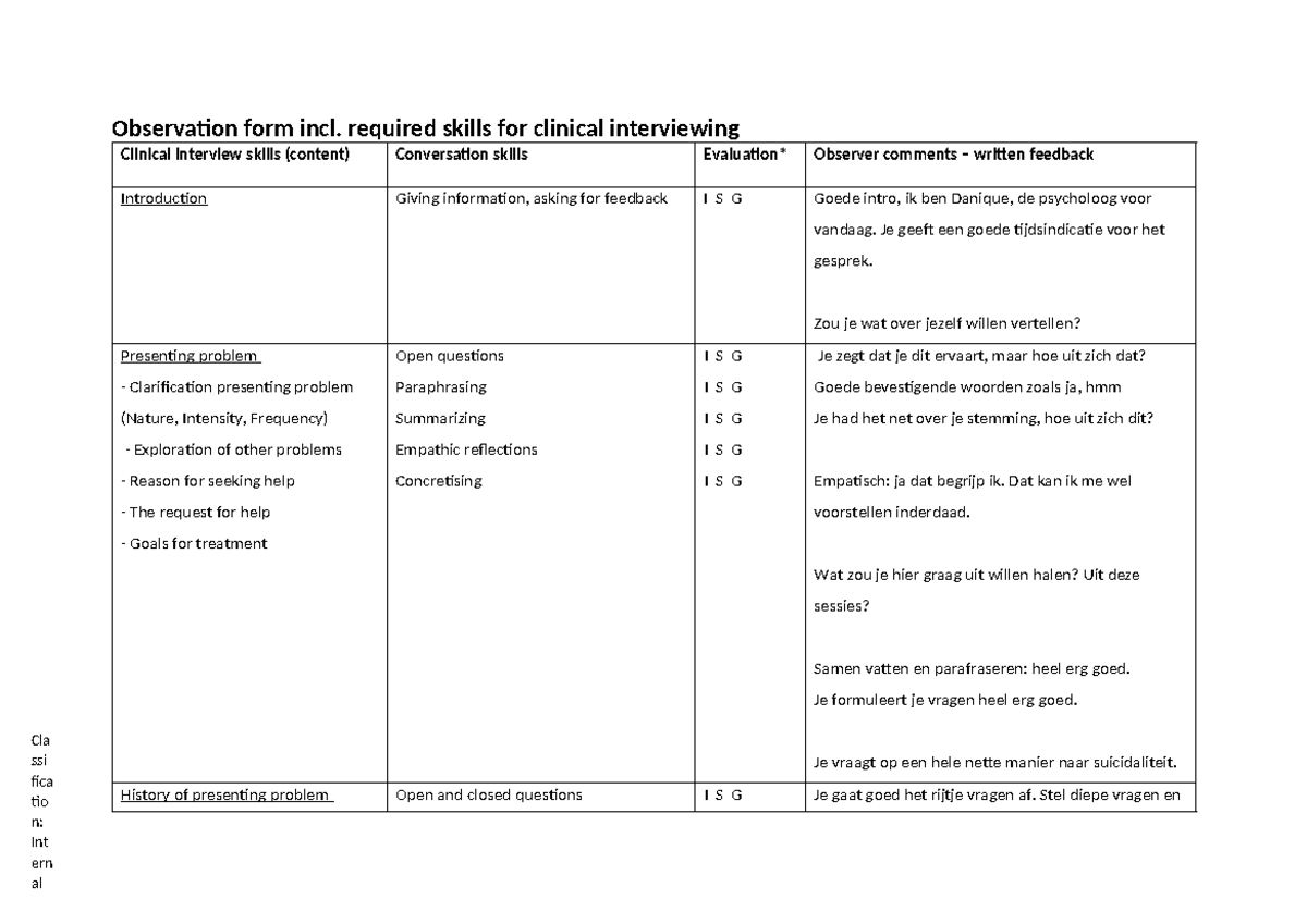 Observation Form: Required Skills for Clinical Interviewing 2023-3 ...