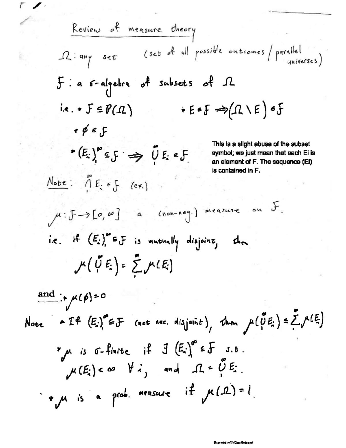 WTW764 Measure Theory and Probability Notes - Part 1 Review - Studocu
