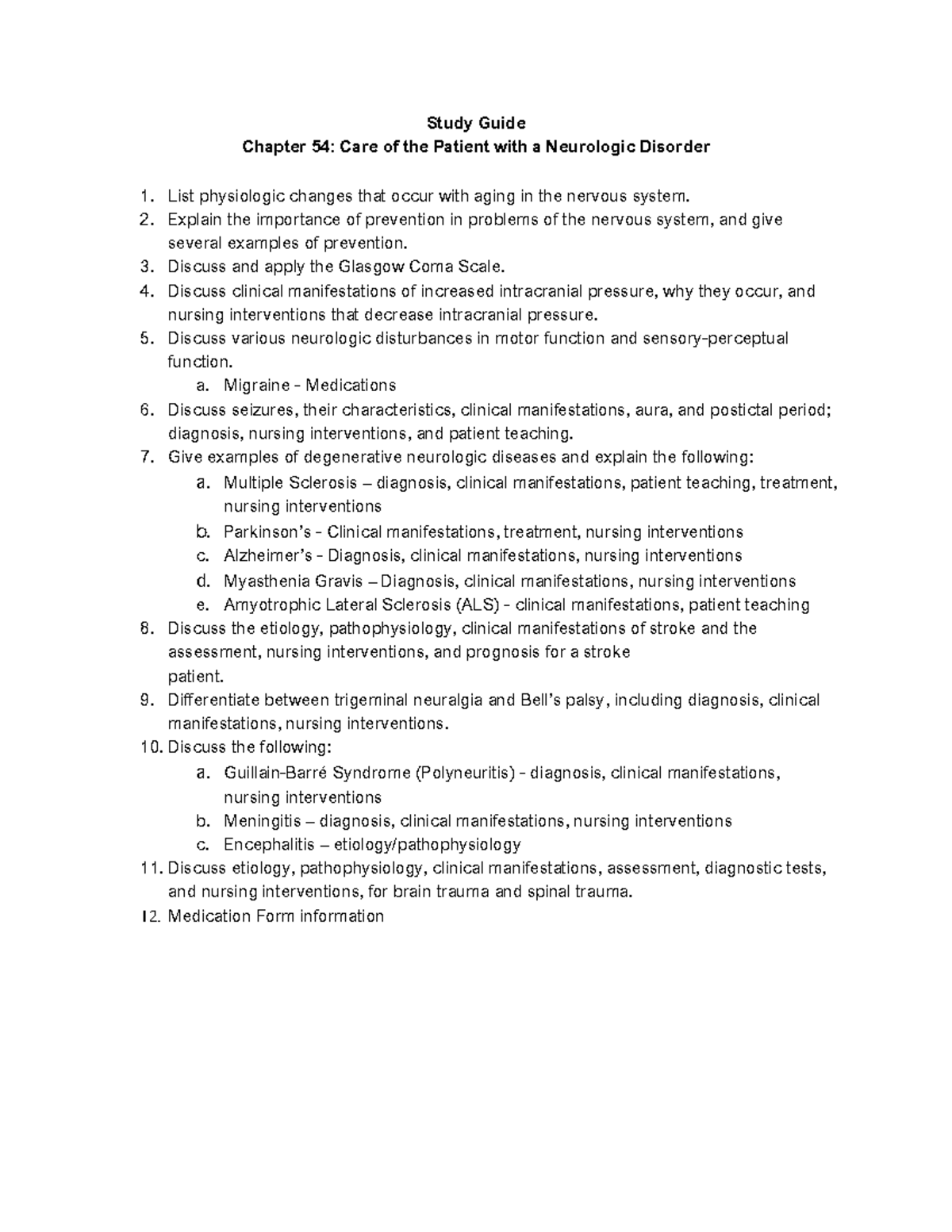 Neuro Exam 3 Study Guide: Key Concepts in Neurological Care - Studocu