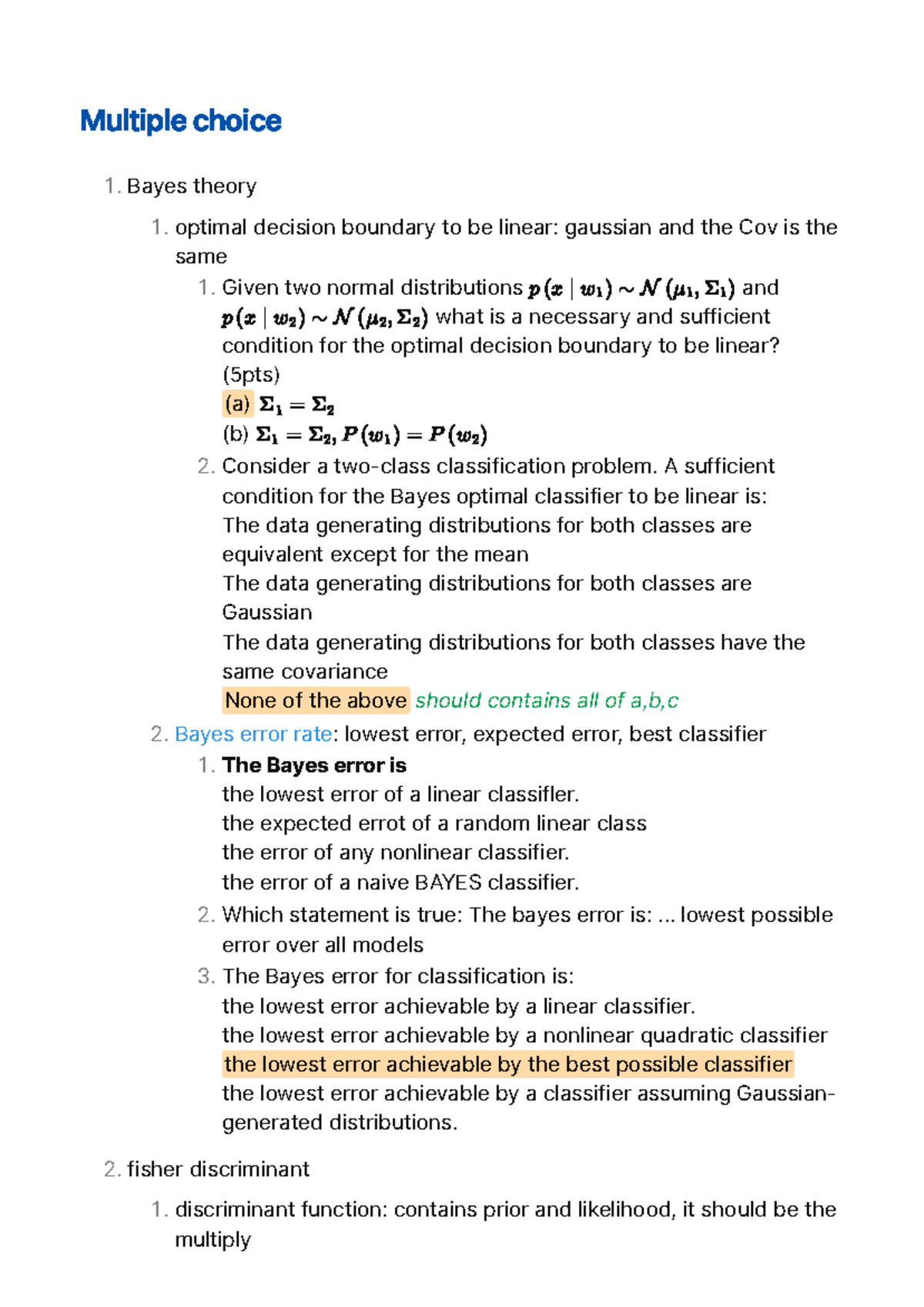 Bayes Theory and Optimal Decision Boundaries: Summary of Altklausuren - Document Preview