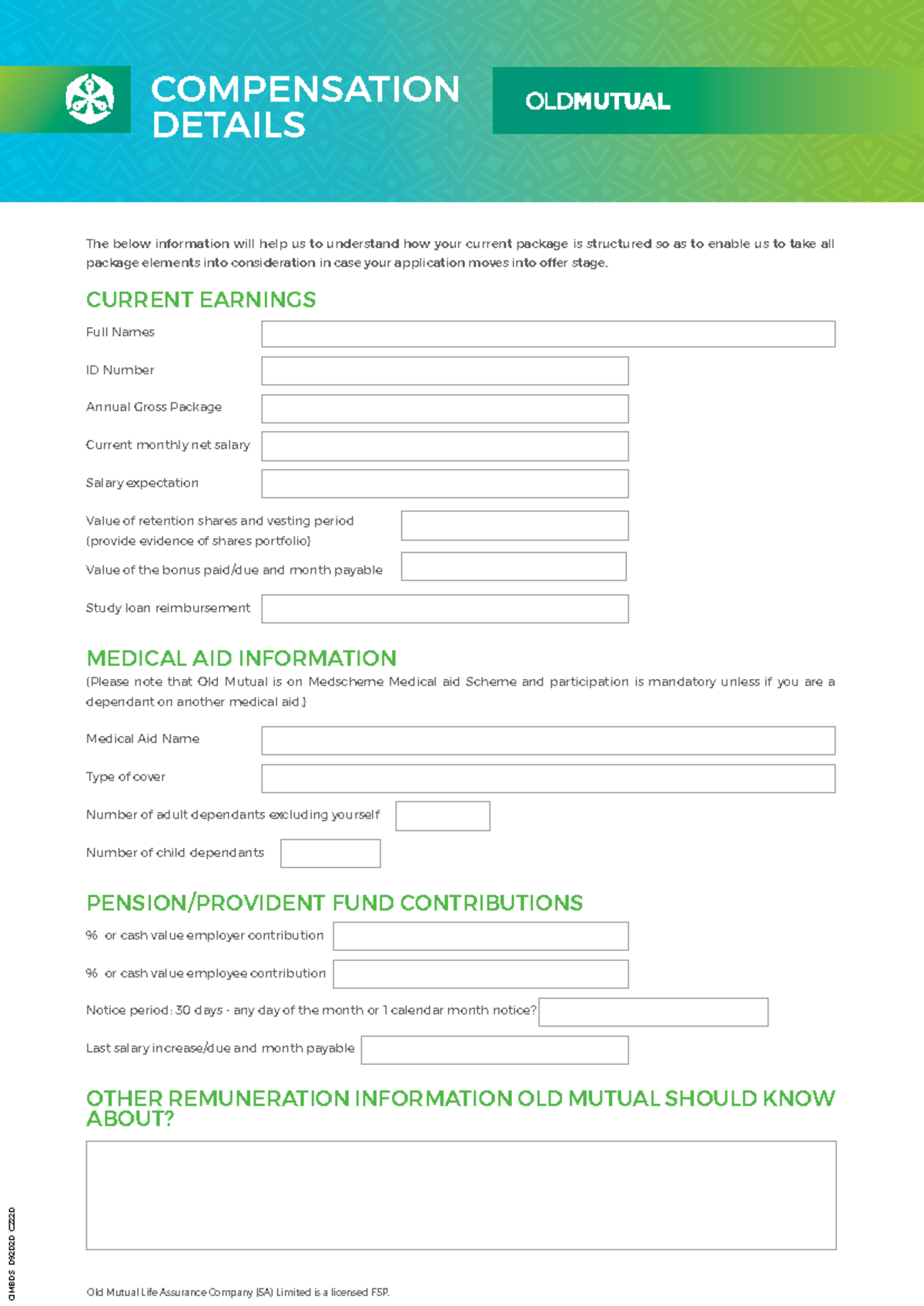 Compensation Form Details for OMBDS 092020 C2220 Submission - Studocu