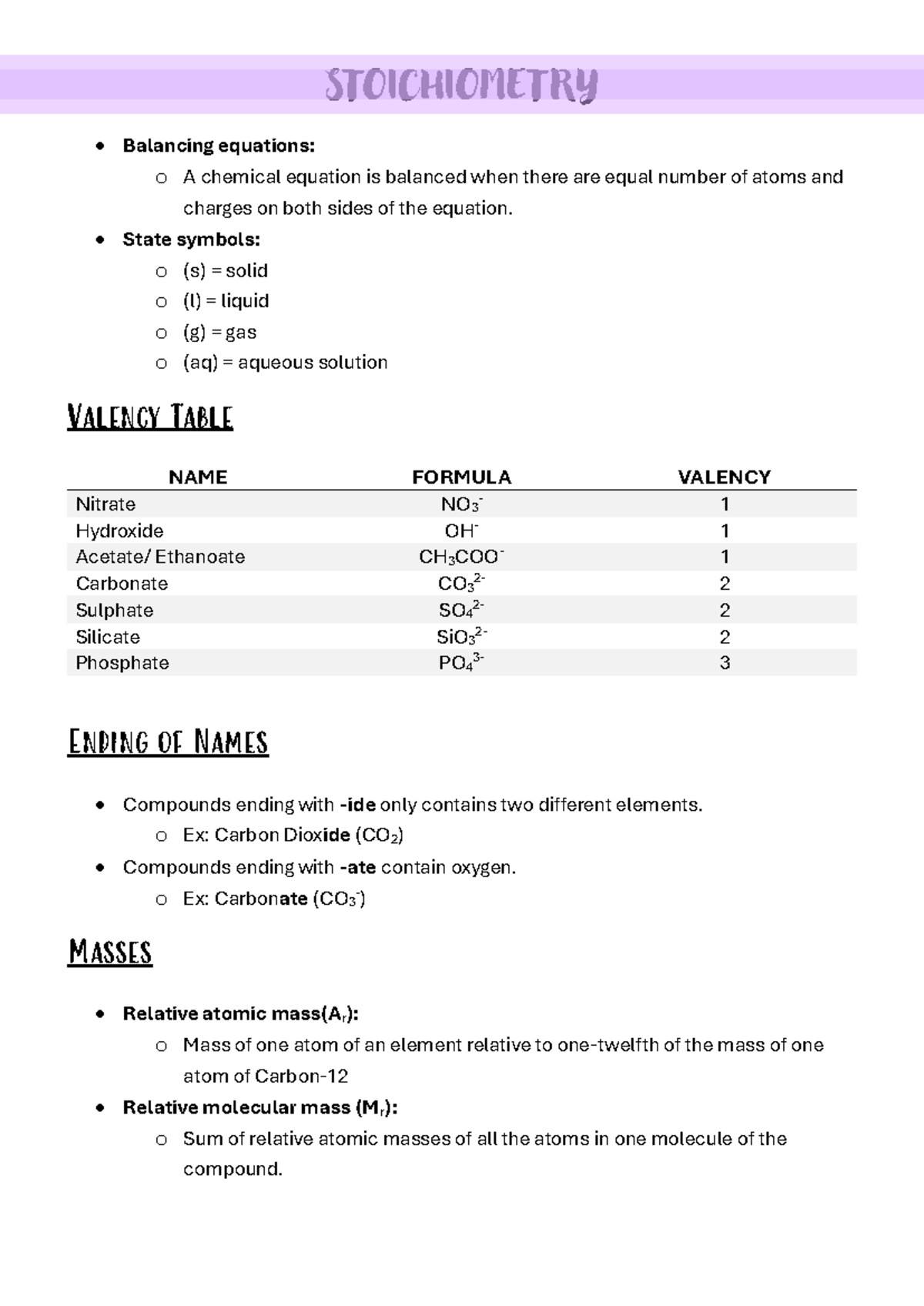 Stoichiometry Notes - Chemistry Cambridge O/L (5070) - Studocu