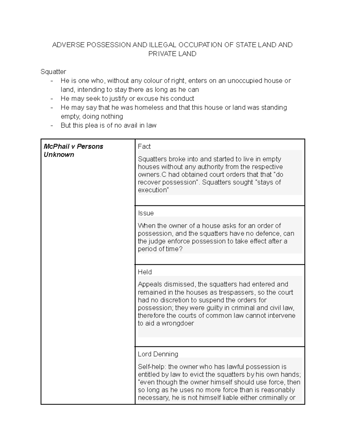 LAND LAW - Adverse Possession & Squatters: Key Case Studies - Studocu