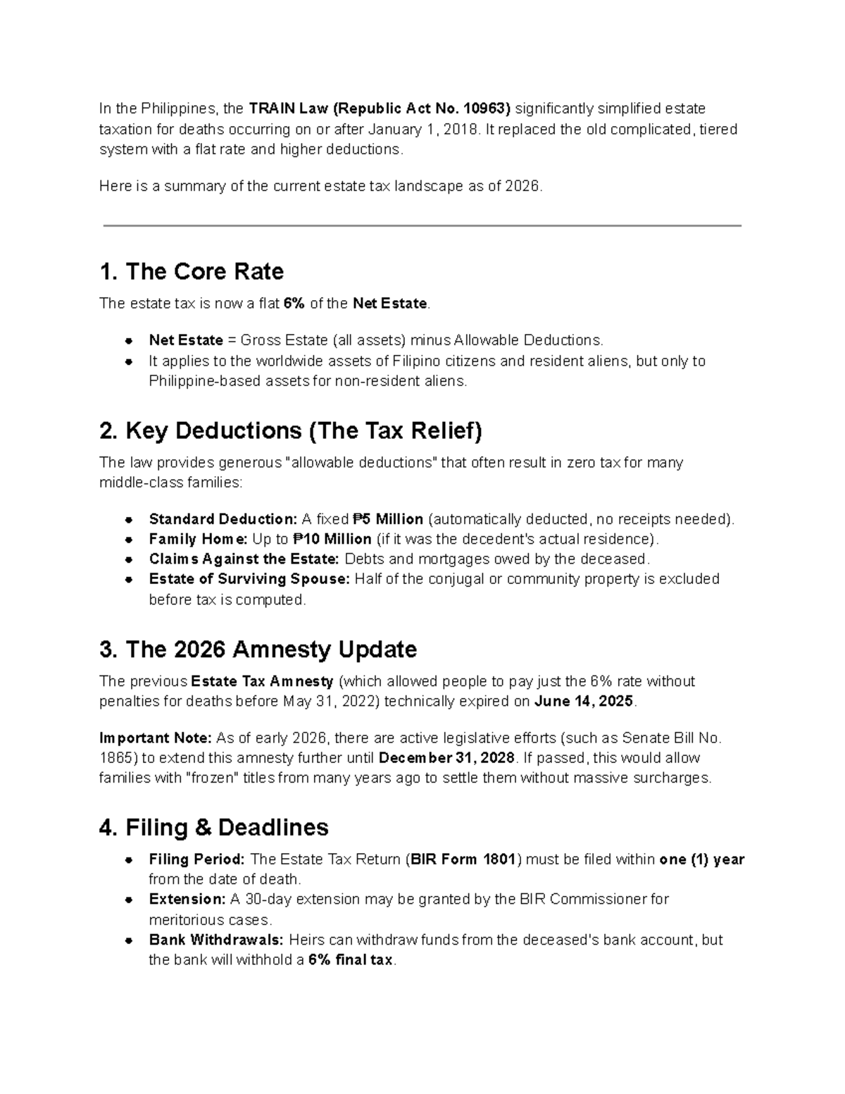 Estate Tax Overview: TRAIN Law Updates & 2026 Insights - ACC 101 - Studocu