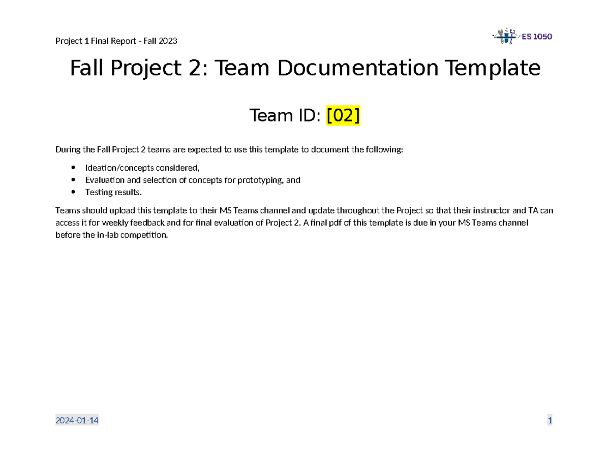 Team Project 2 Documentation Template - Copy - Fall Project 2: Team ...