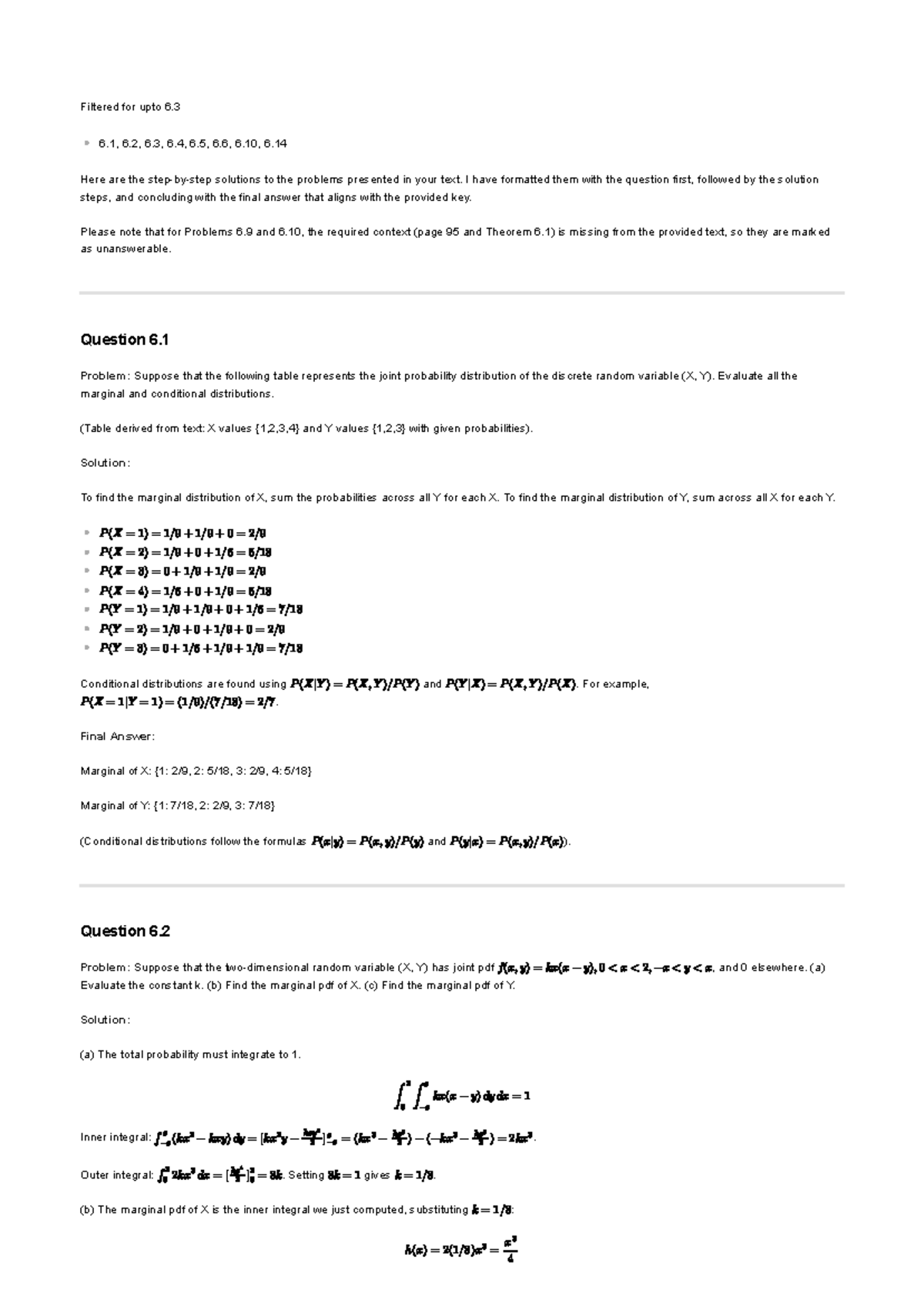 Chapter 6 - Lecture Notes on Joint Probability Variables Solutions ...