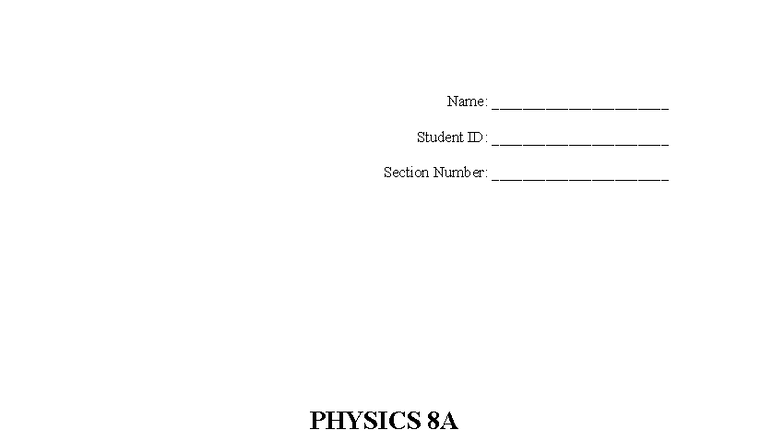 PHYSICS 8A Second Practice Final Exam Fall 2025 - Studocu