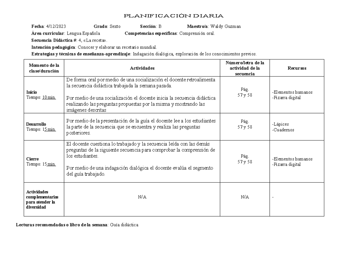 Guía Didáctica Semanal 1 - Planificación Complementaria 125219 - Studocu