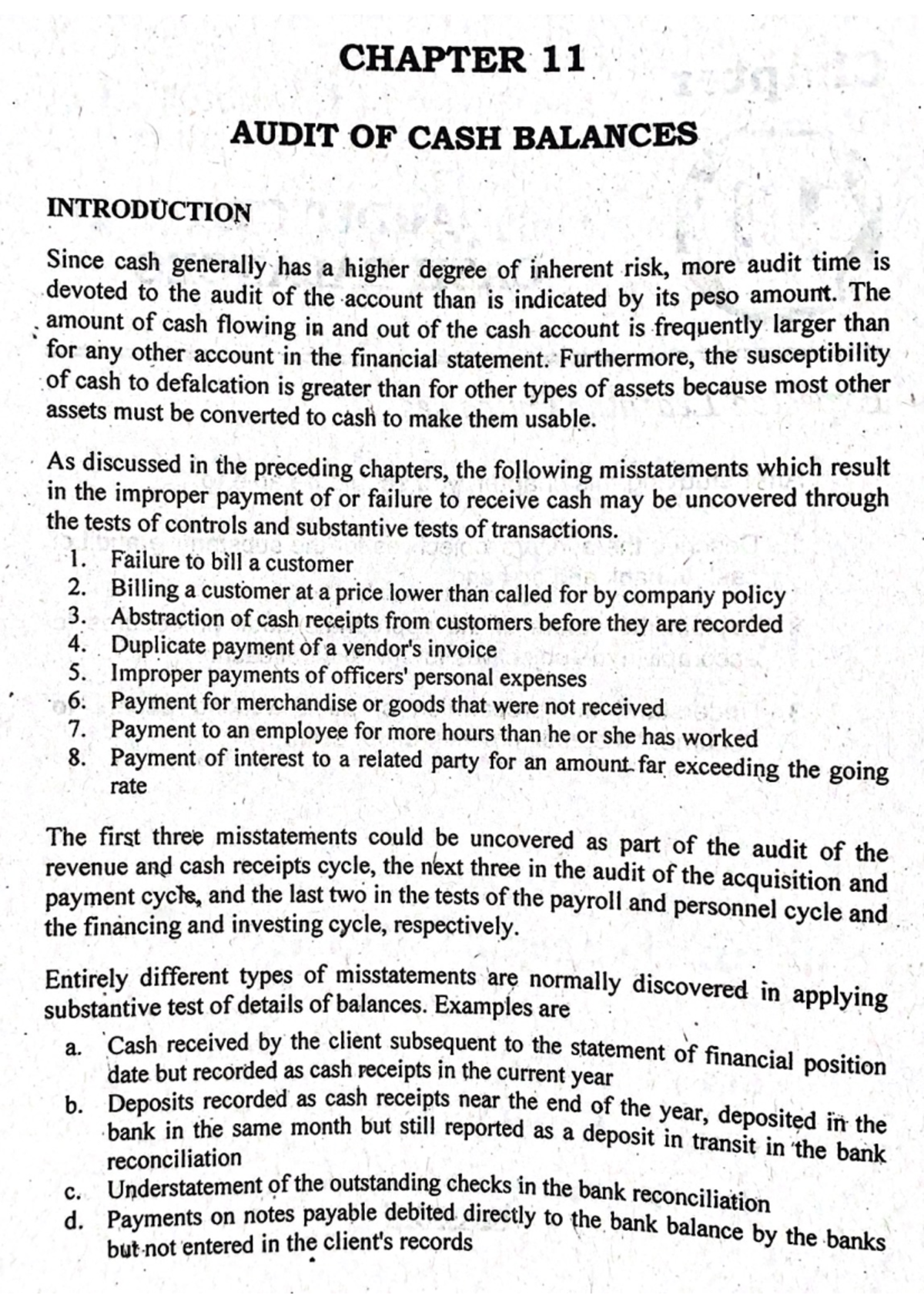 Audit of Cash Balances: Chapter 11 Review for ACCT 101 Final Exam - Studocu
