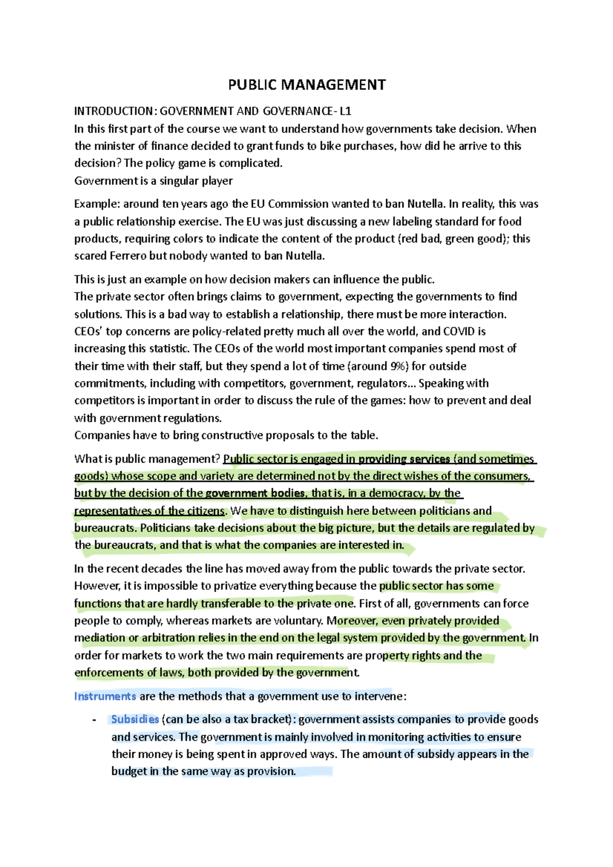 Public Management - 1st Partial Exam Overview and Key Concepts - Studocu