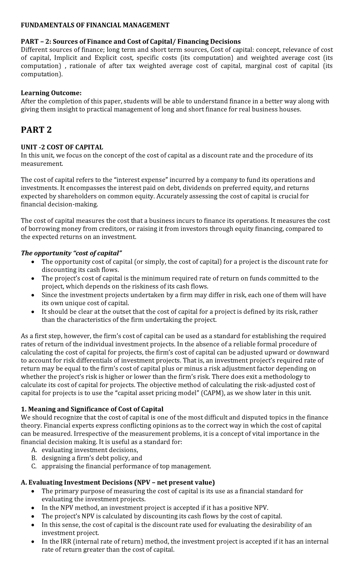 FUNDAMENTALS OF FINANCIAL MANAGEMENT FM: Cost of Capital Insights and ...
