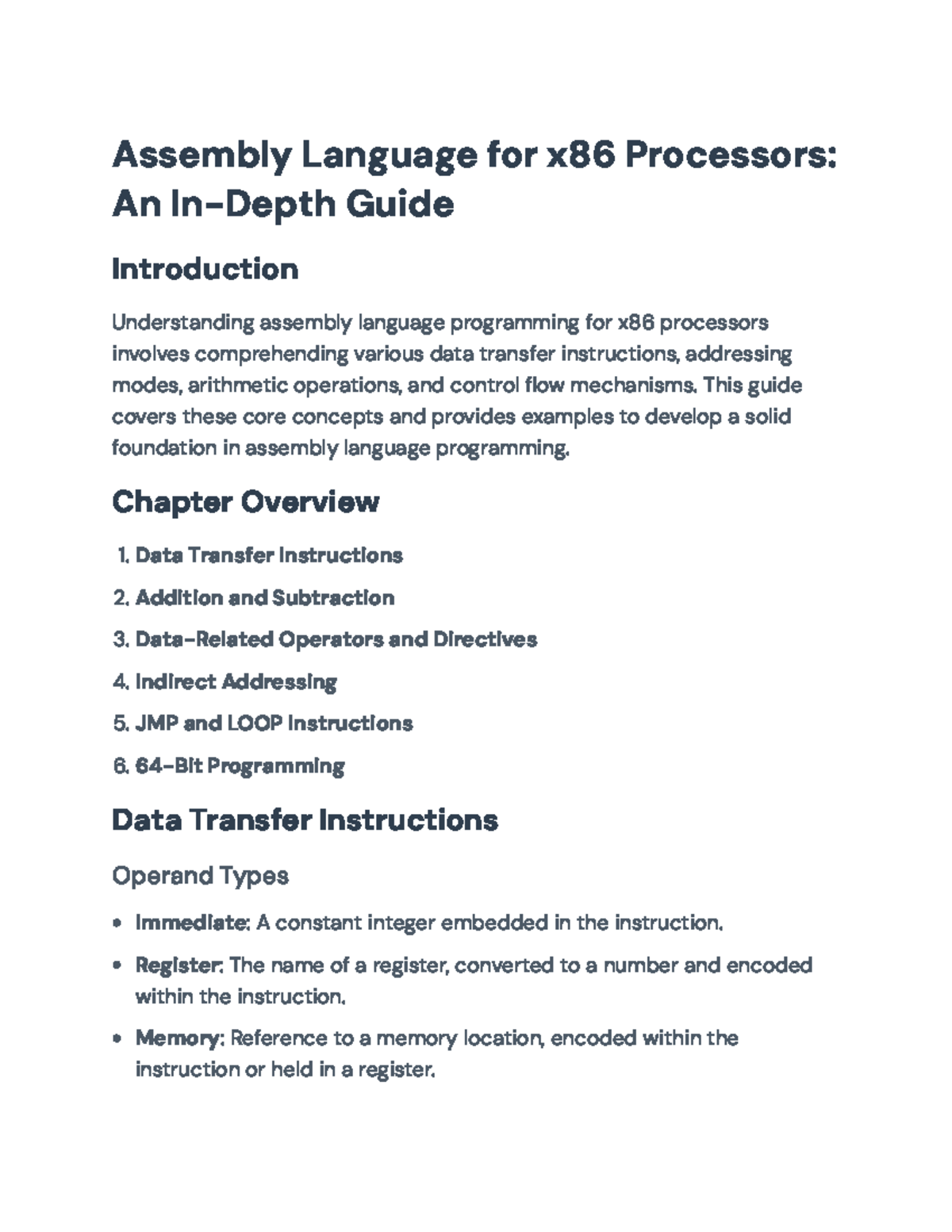 Assembly Language Programming Guide: x86 Instruction Mastery - Studocu