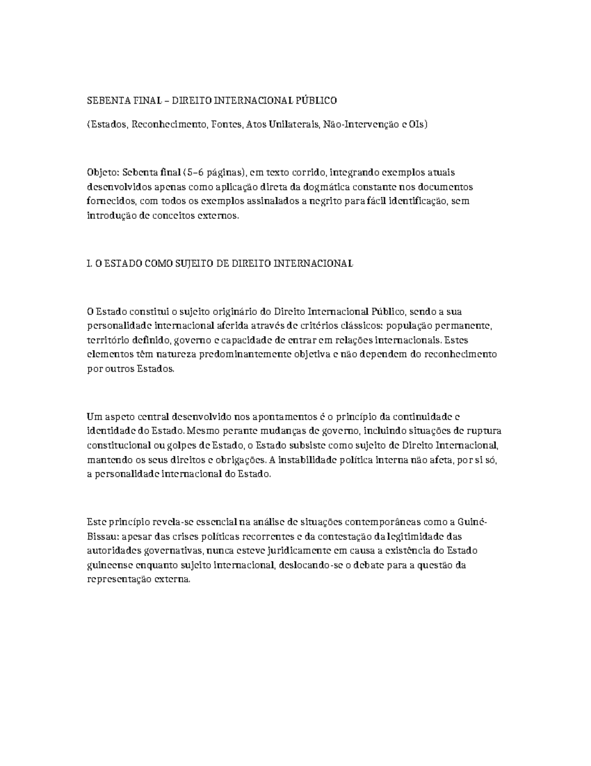 SEBENTA FINAL - DIREITO INTERNACIONAL PÚBLICO (Estados e Reconhecimento ...